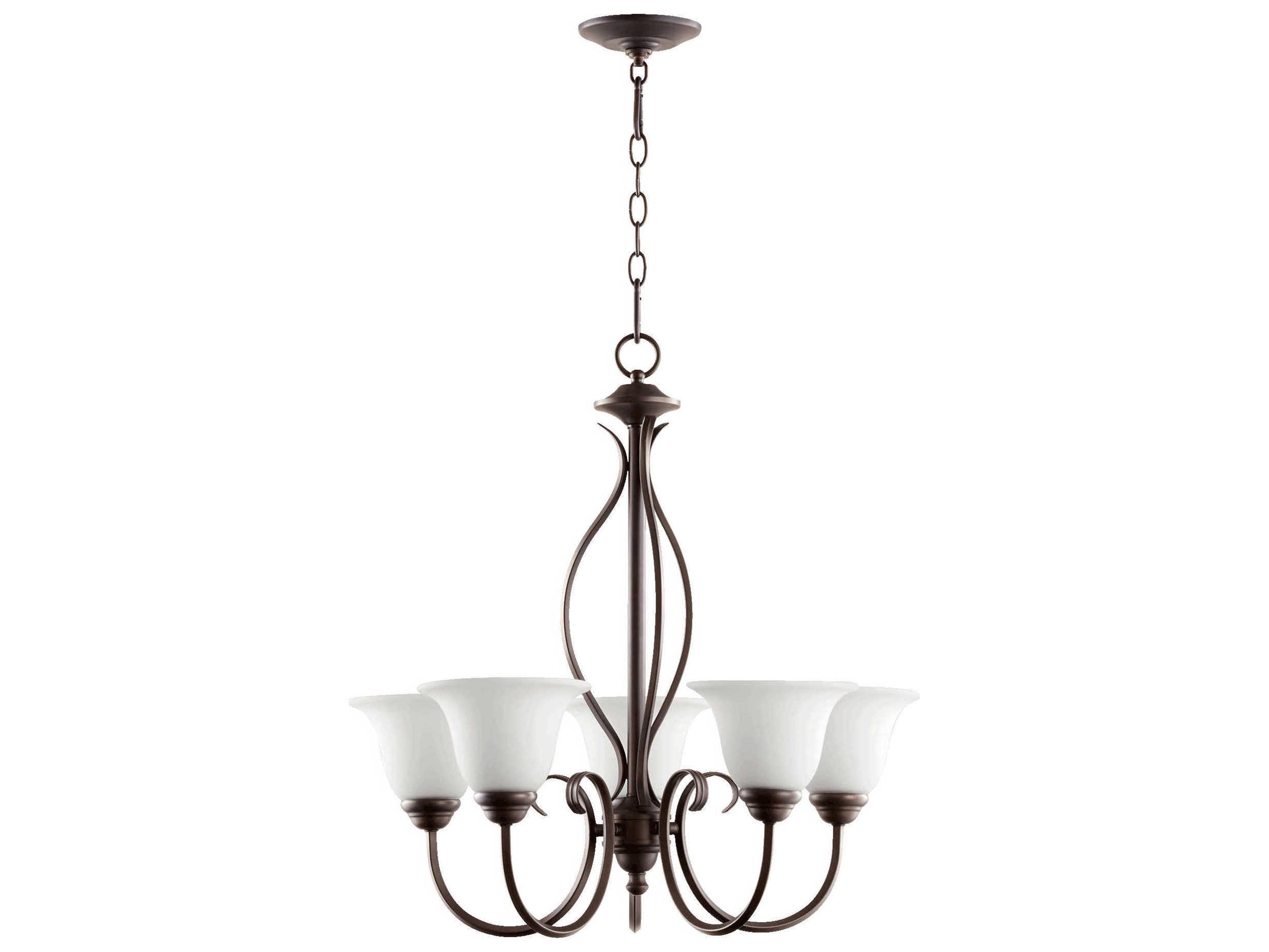 Quorum Spencer 5-Light Oiled Bronze With Satin Opal Glass Bell Chandelier
