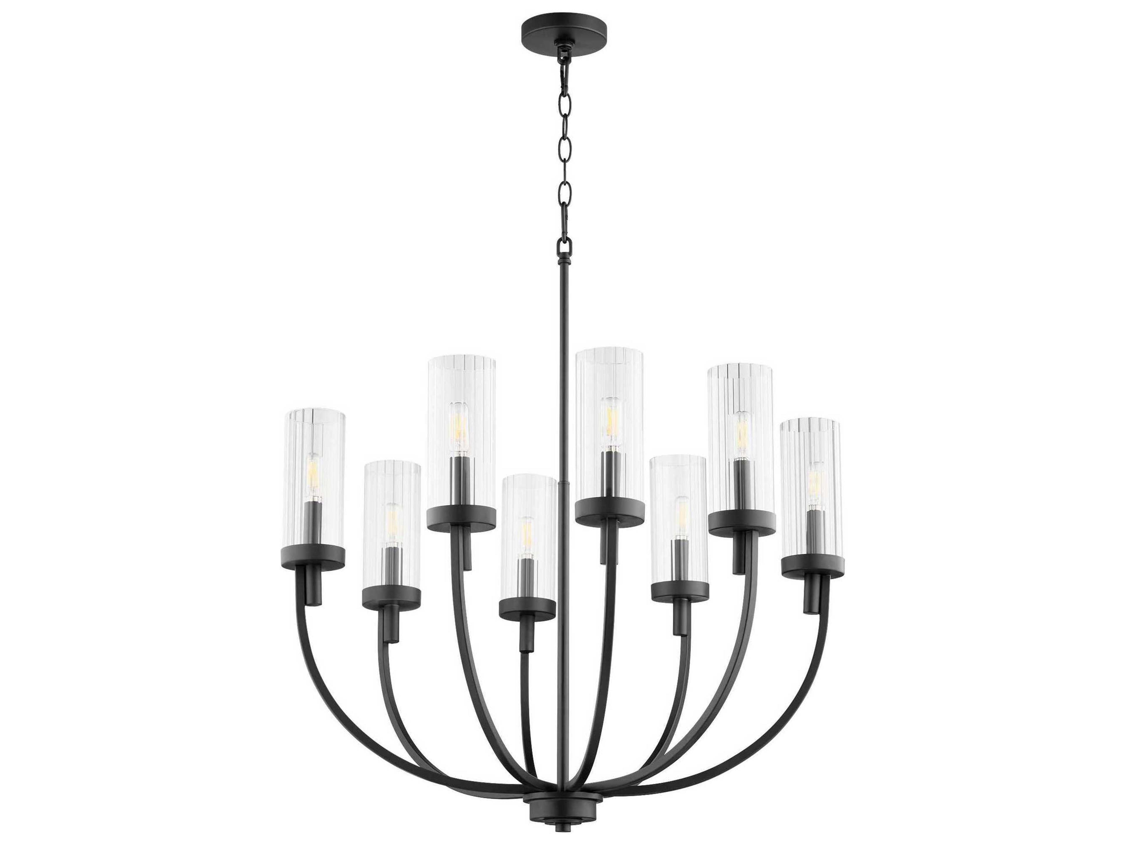 Quorum Ladin 8-Light Textured Black Glass Candelabra Cylinder Chandelier