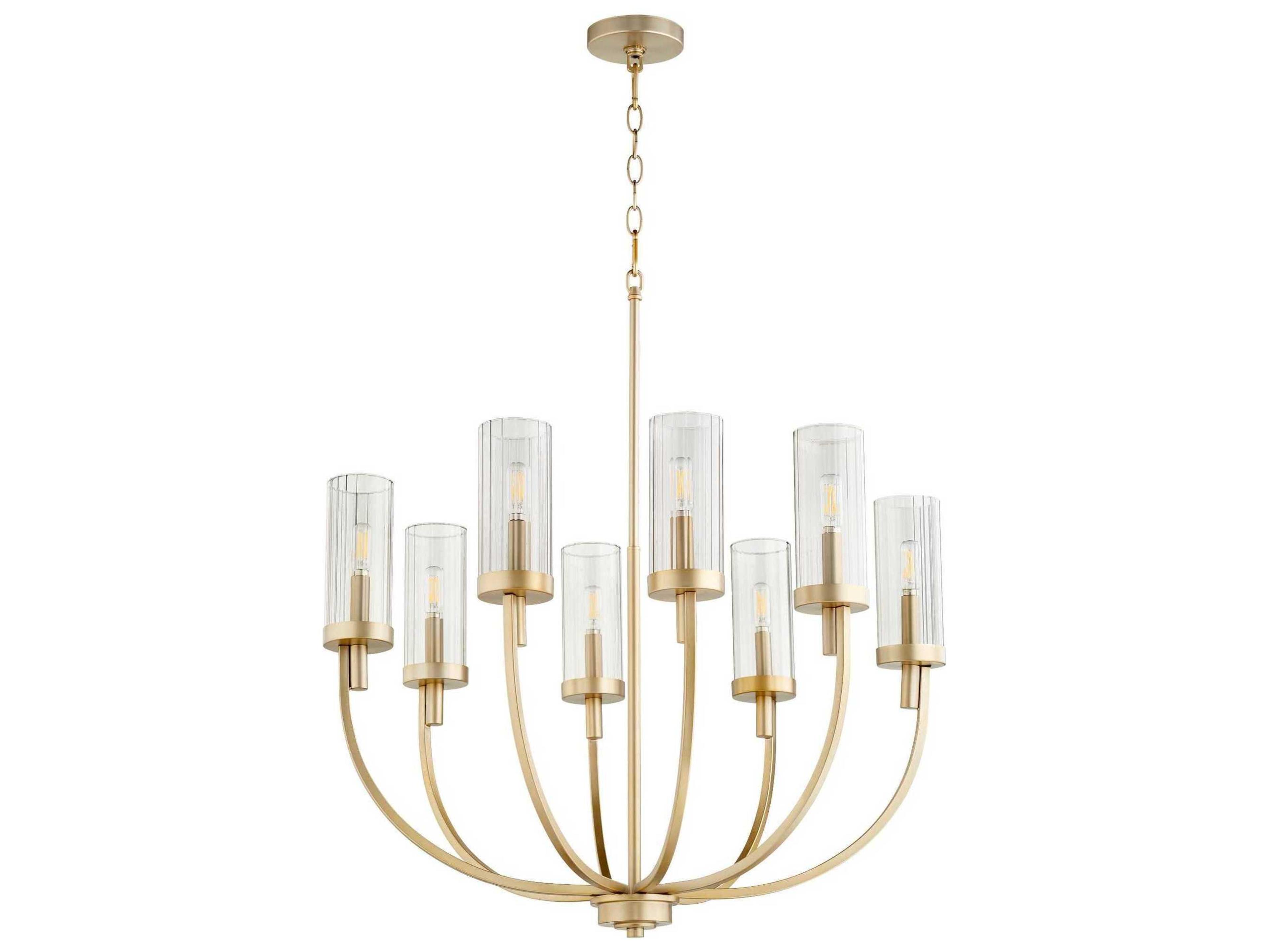 Quorum Ladin 8-Light Aged Brass Glass Candelabra Cylinder Chandelier
