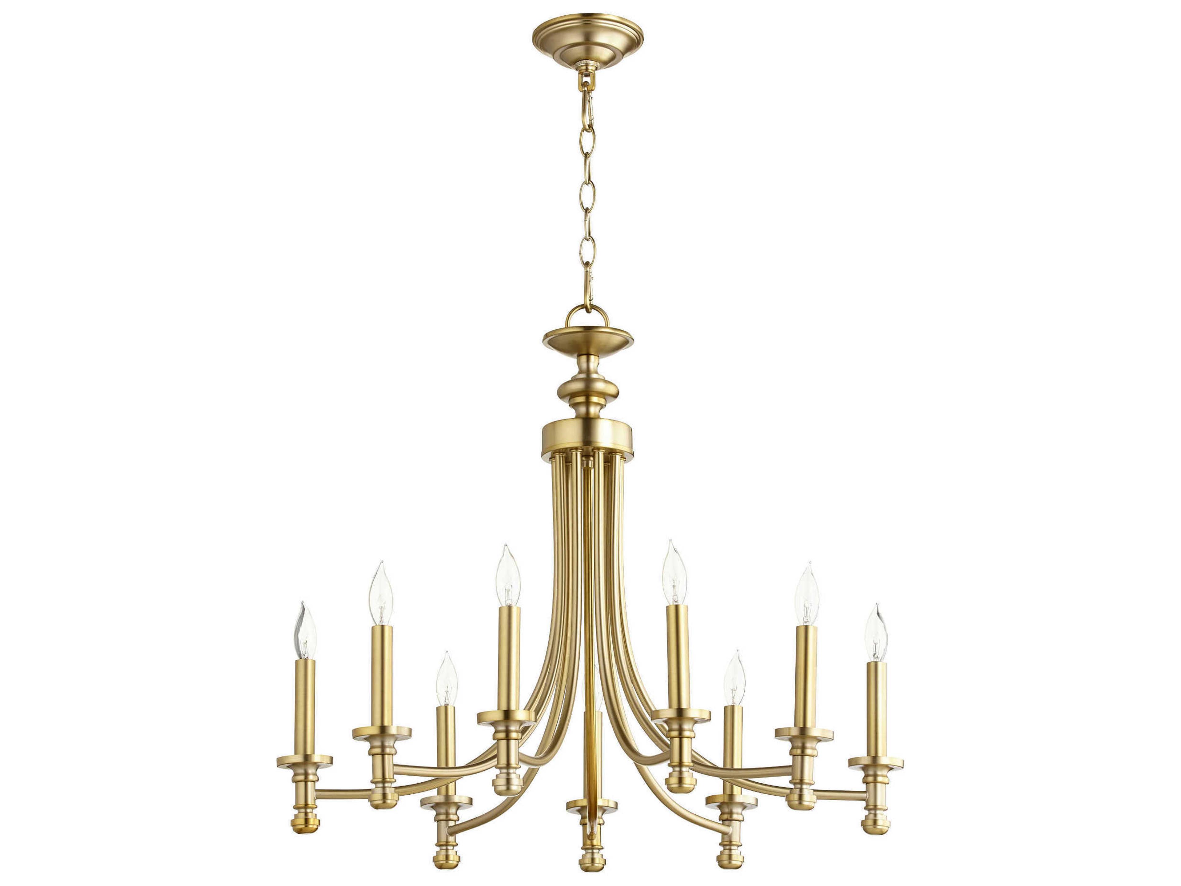 Quorum Rossington 9-Light Aged Brass Candelabra Chandelier