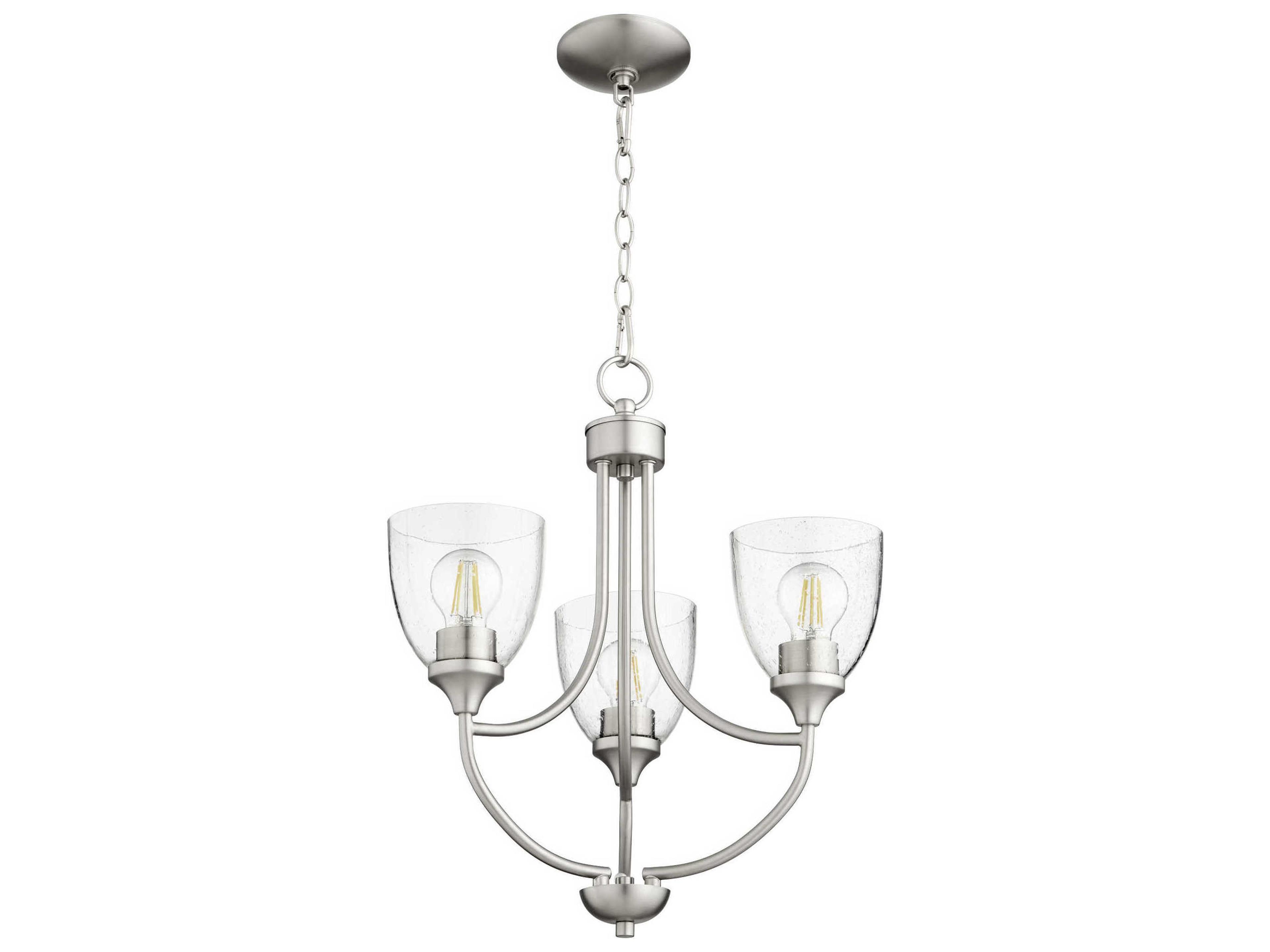 Quorum Enclave 3-Light Satin Nickel With Clear Seeded Glass Bell Chandelier