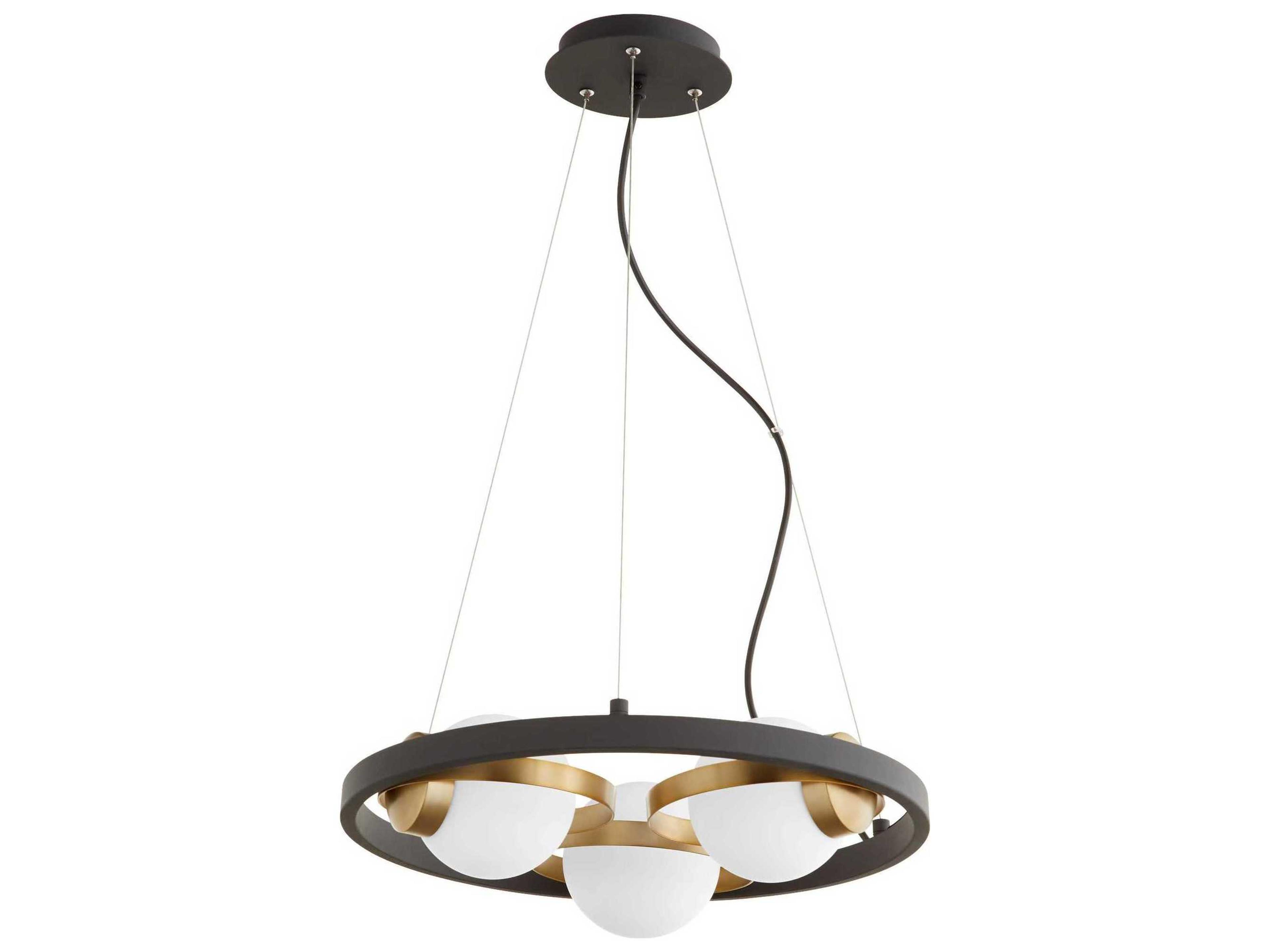 Quorum Nimbus 3-Light Textured Black Aged Brass Glass Candelabra Globe Chandelier