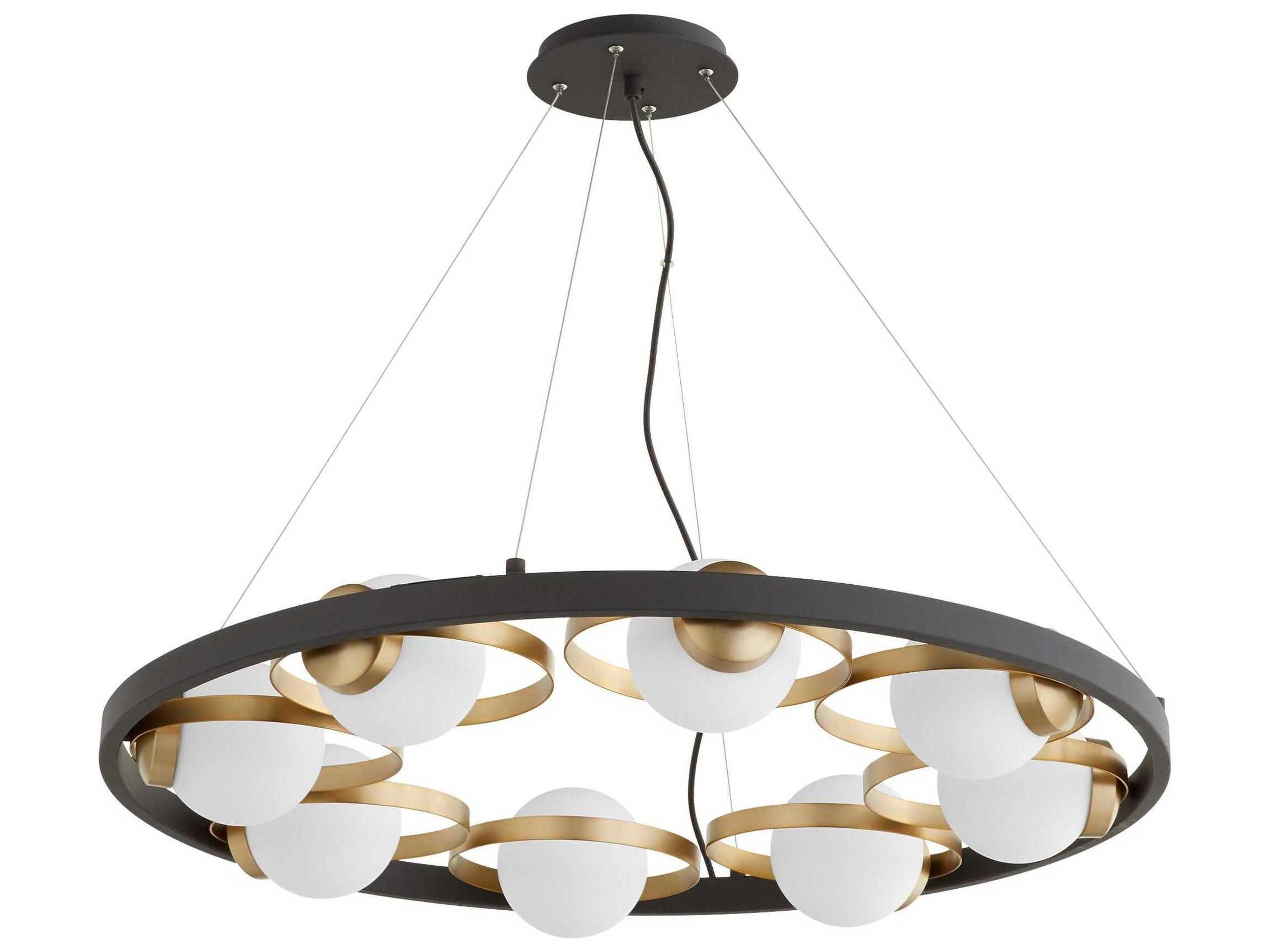 Quorum Nimbus 8-Light Textured Black Aged Brass Glass Candelabra Globe Chandelier