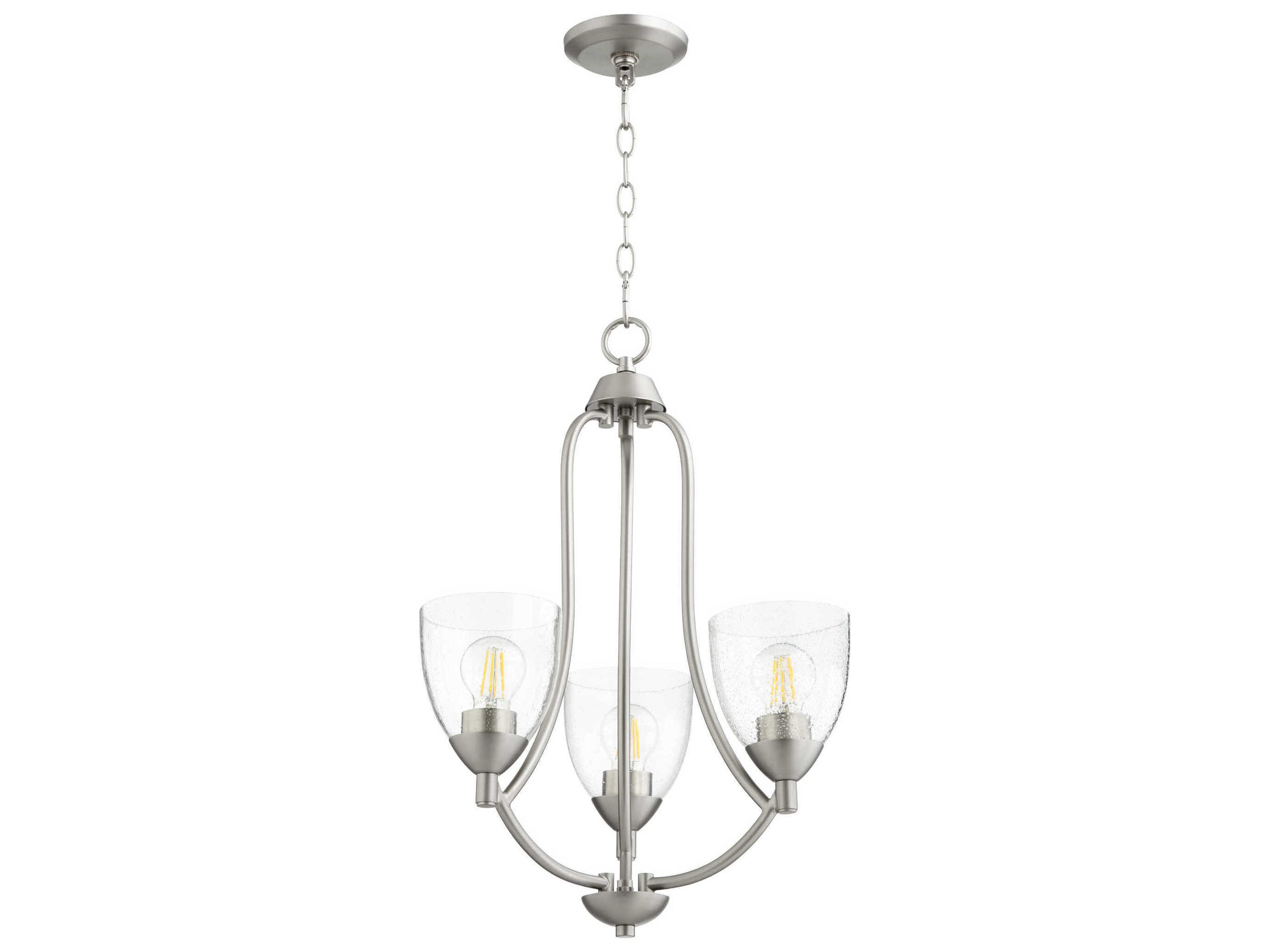 Quorum Barkley 3-Light Satin Nickel Glass Bell Chandelier