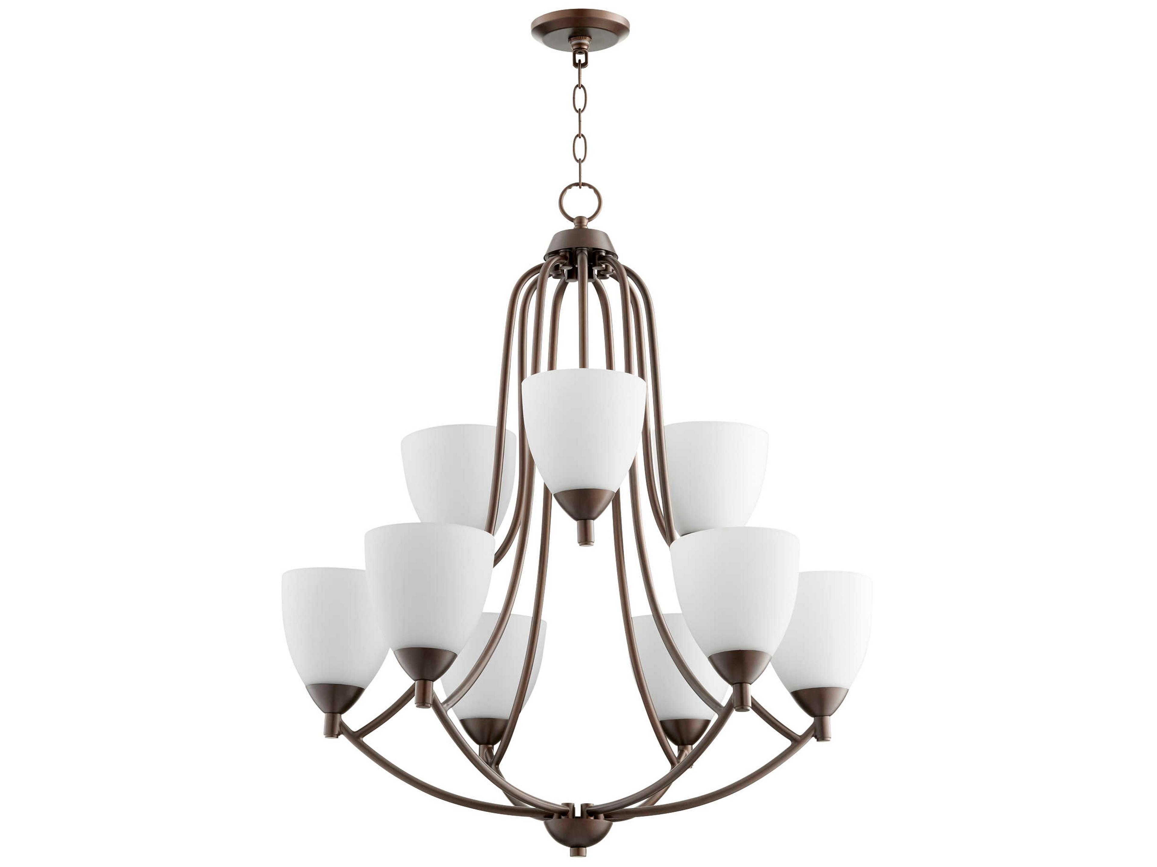 Quorum Barkley 9-Light Oiled Bronze Glass Bell Chandelier