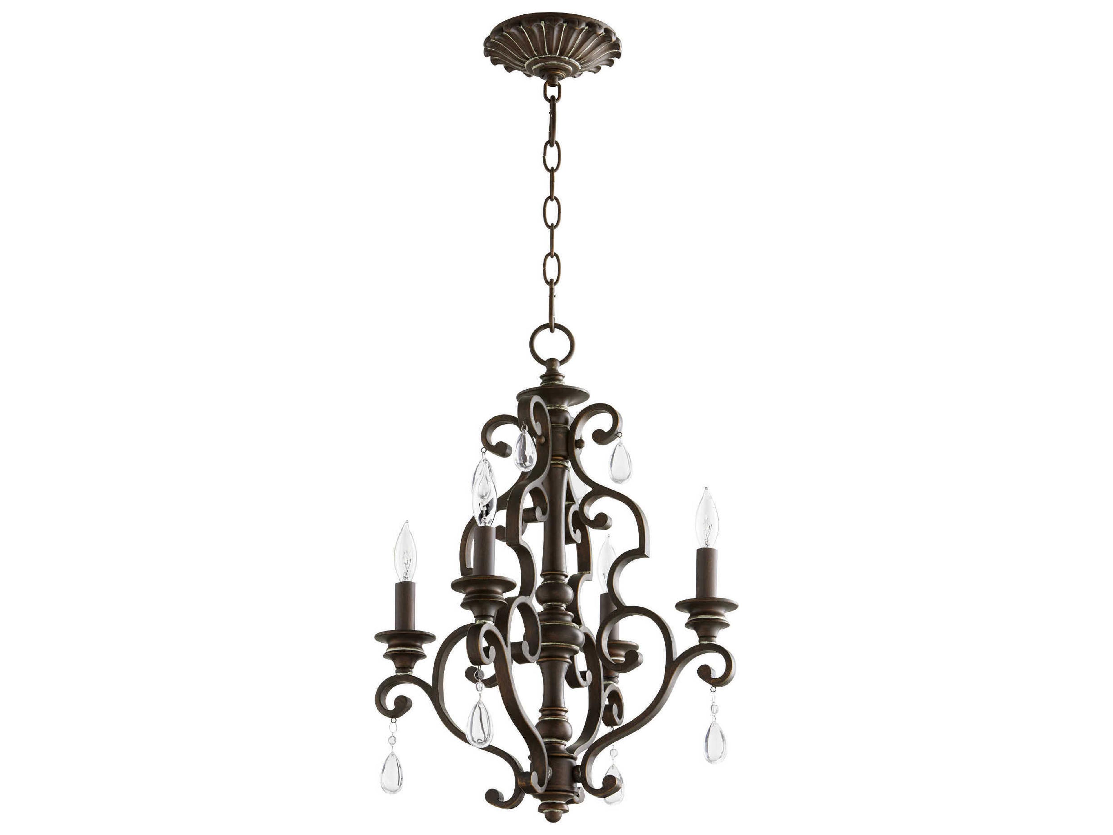 Quorum San Miguel 4-Light Vintage Copper Crystal Candelabra Chandelier