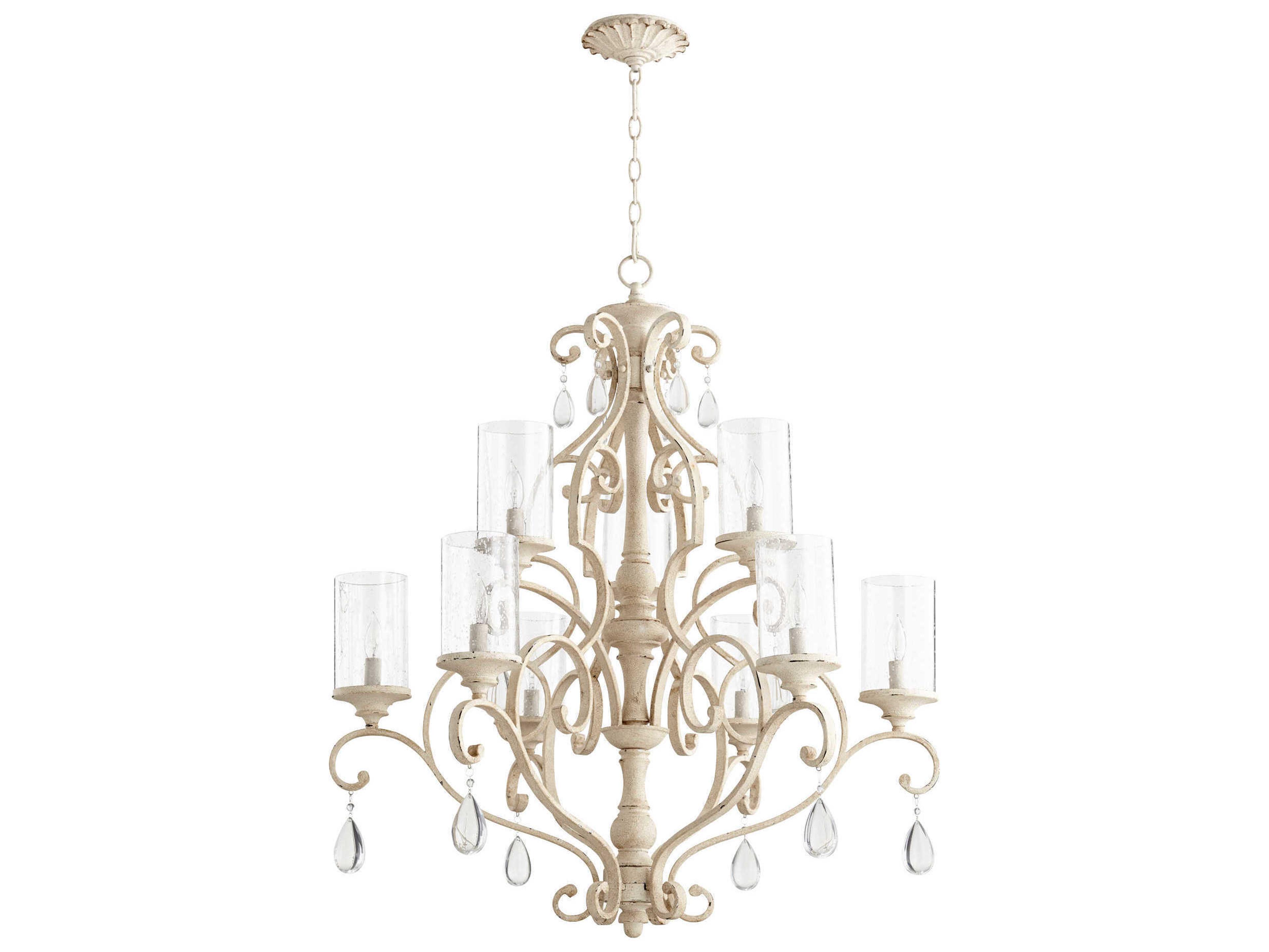 Quorum San Miguel 9-Light Persian White Crystal Glass Candelabra Cylinder Tiered Chandelier