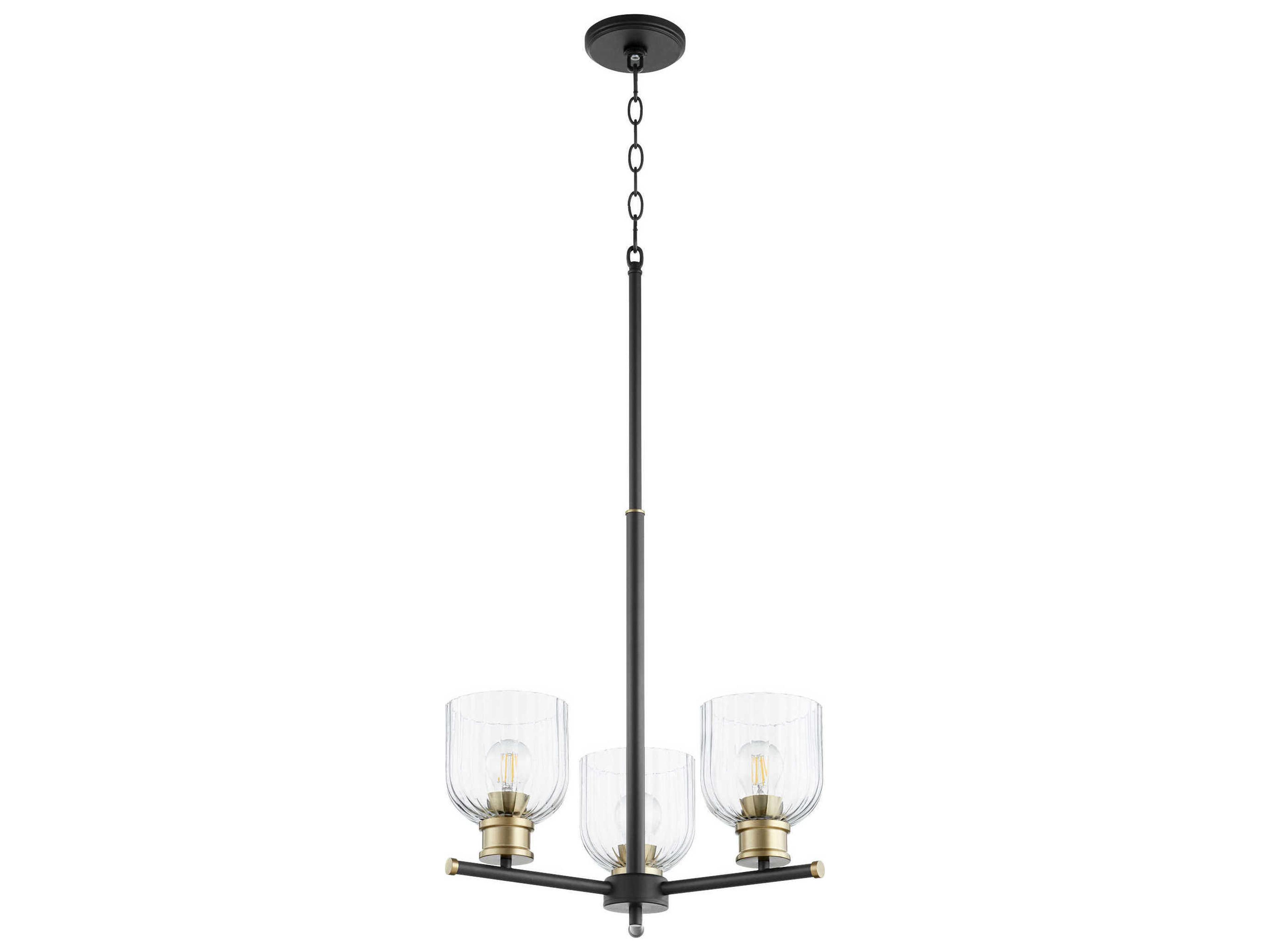 Quorum Monarch 3-Light Noir With Aged Brass Black Glass Candelabra Chandelier