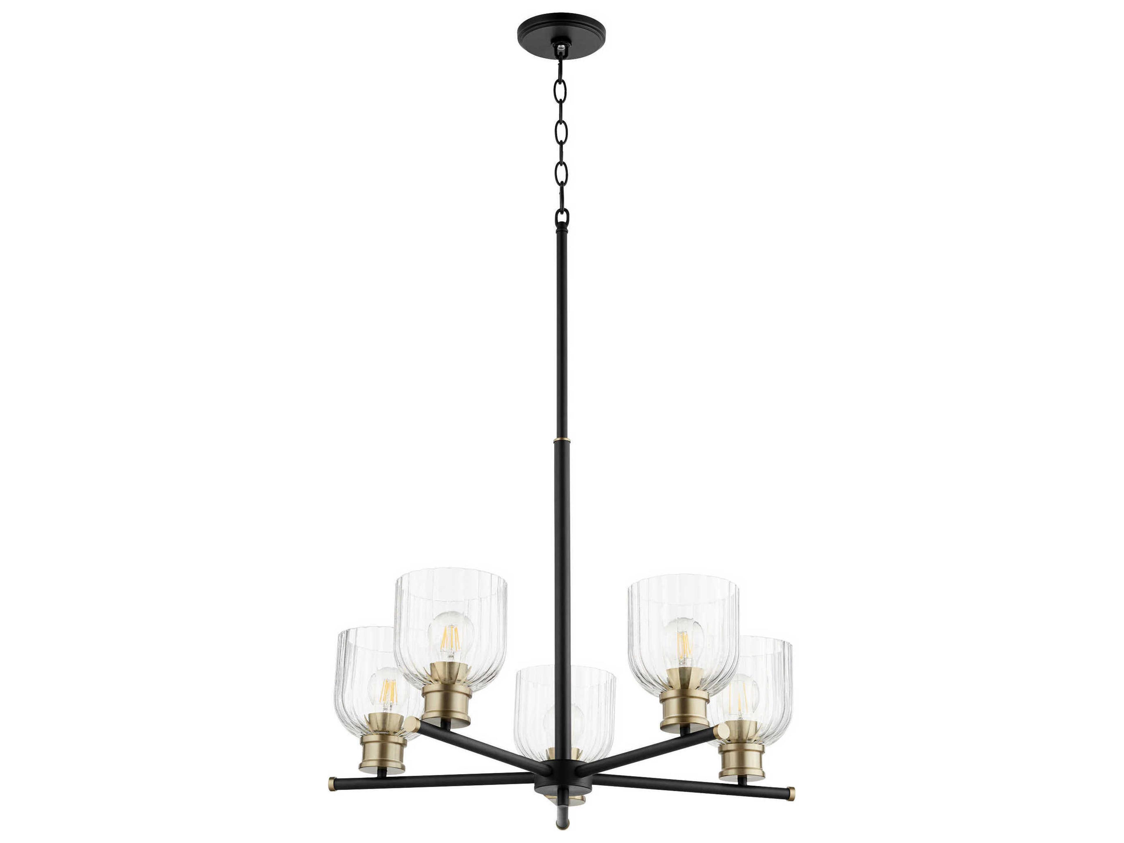 Quorum Monarch 5-Light Noir With Aged Brass Black Glass Chandelier