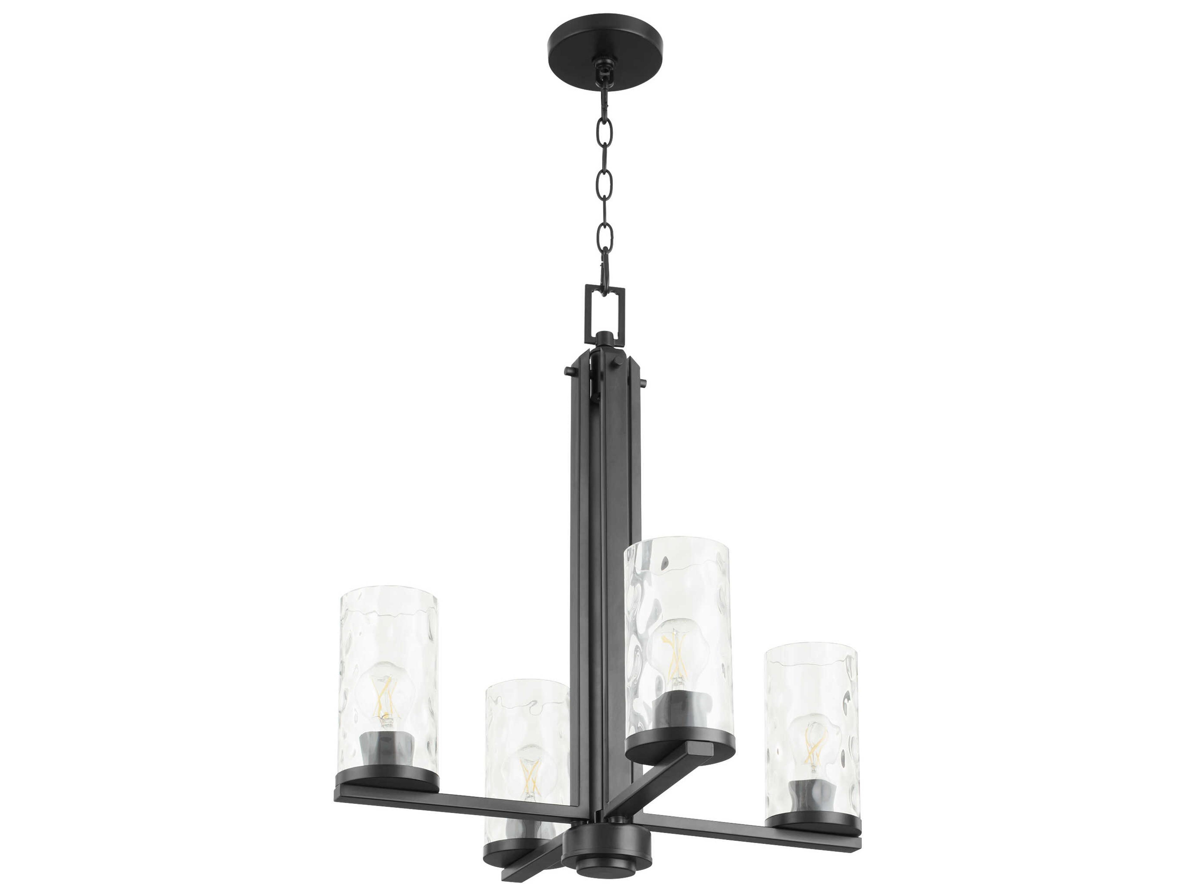 Quorum Steinway 4-Light Matte Black Glass Cylinder Chandelier