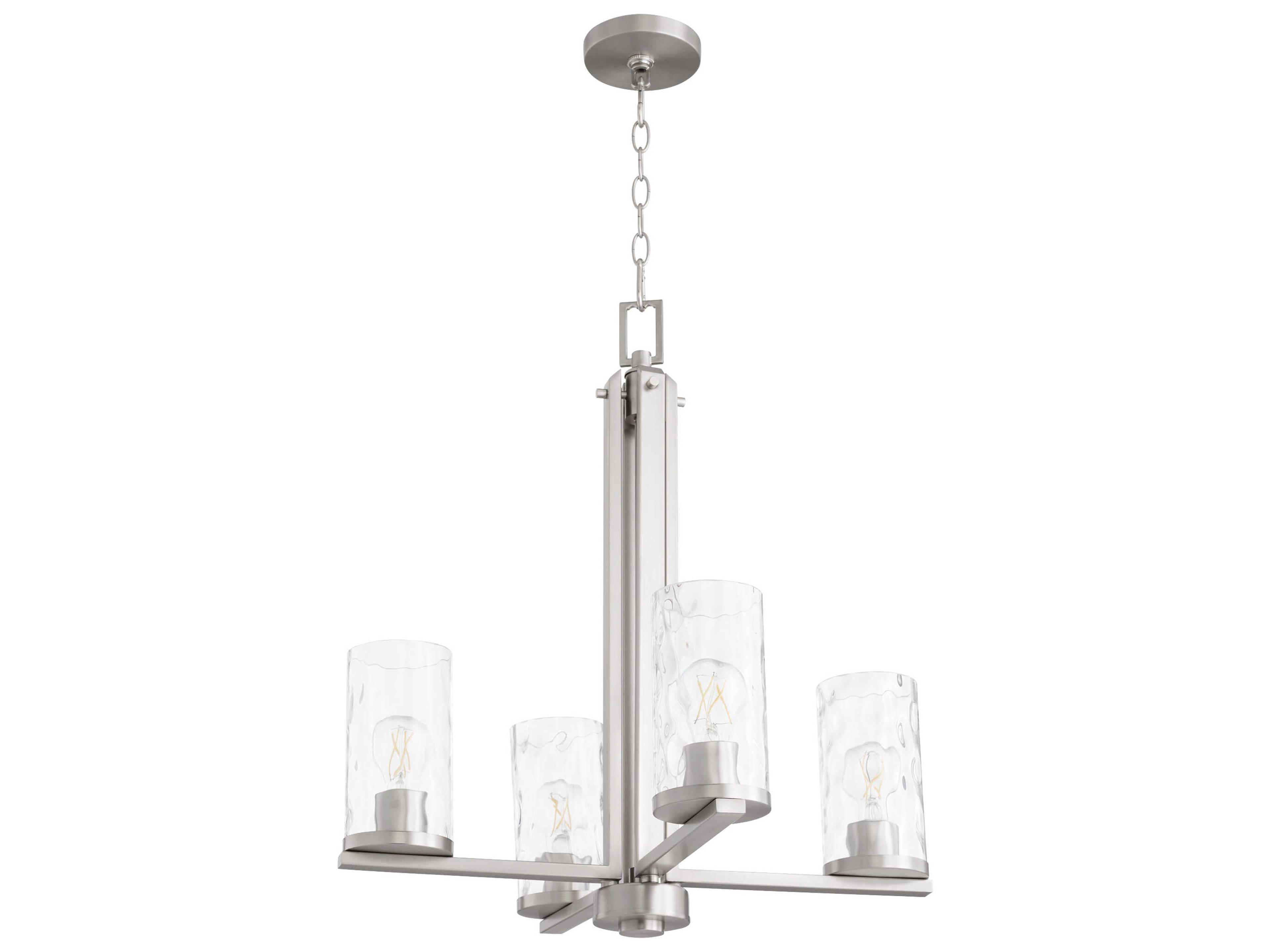 Quorum Steinway 4-Light Satin Nickel Glass Cylinder Chandelier