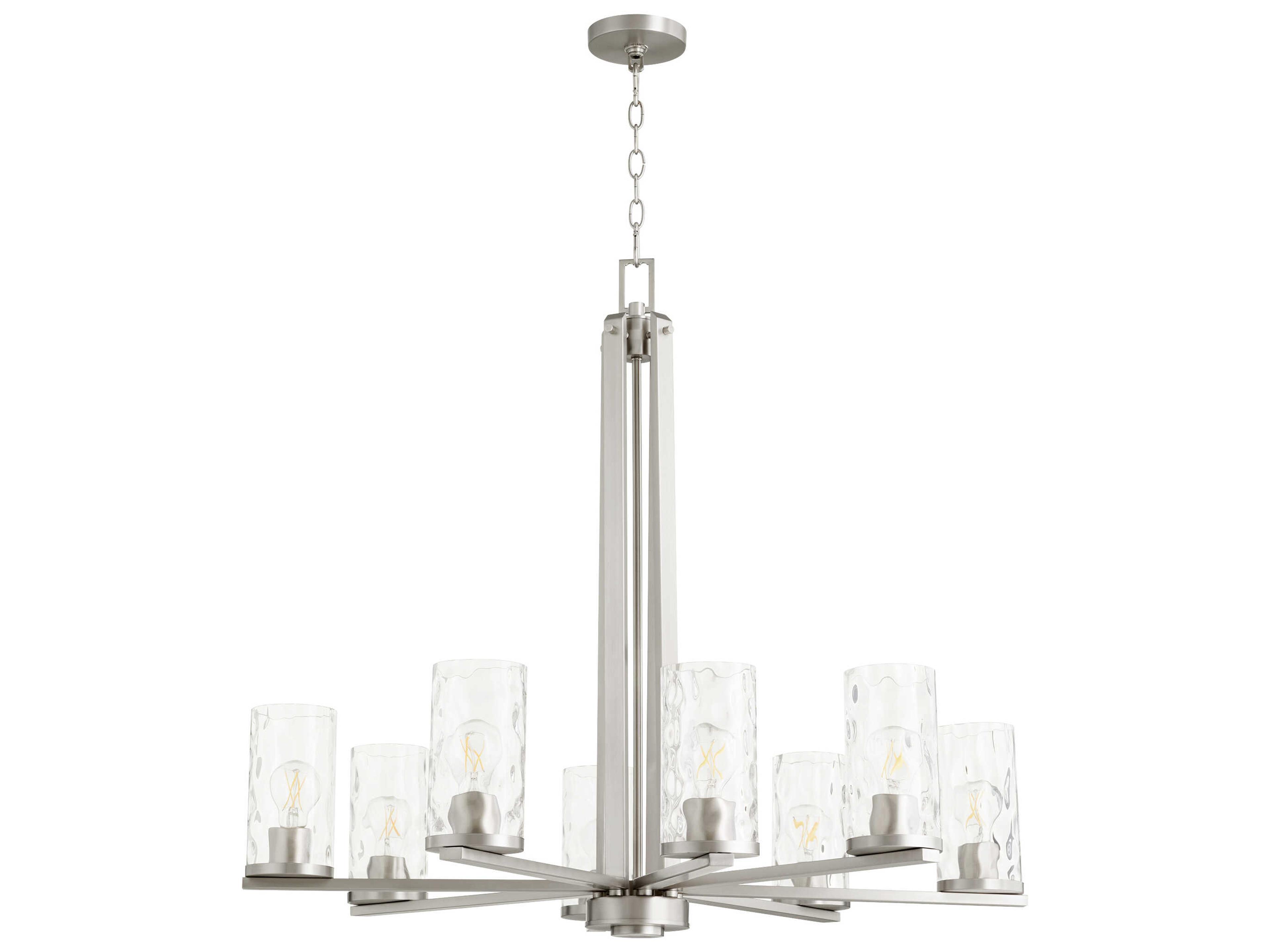 Quorum Steinway 8-Light Satin Nickel Glass Cylinder Chandelier