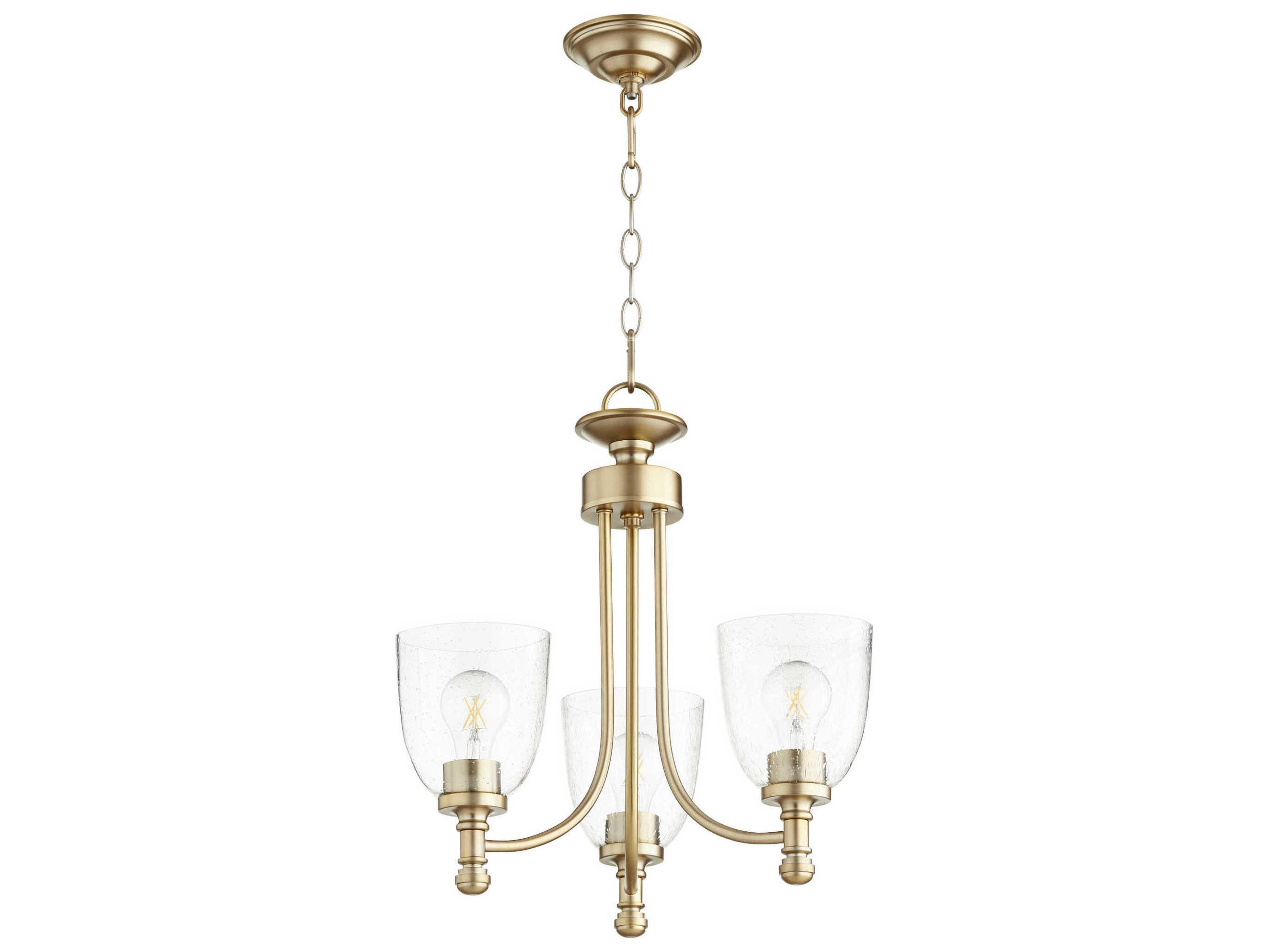 Quorum Rossington 3-Light Aged Brass With Clear Seeded Glass Bell Chandelier