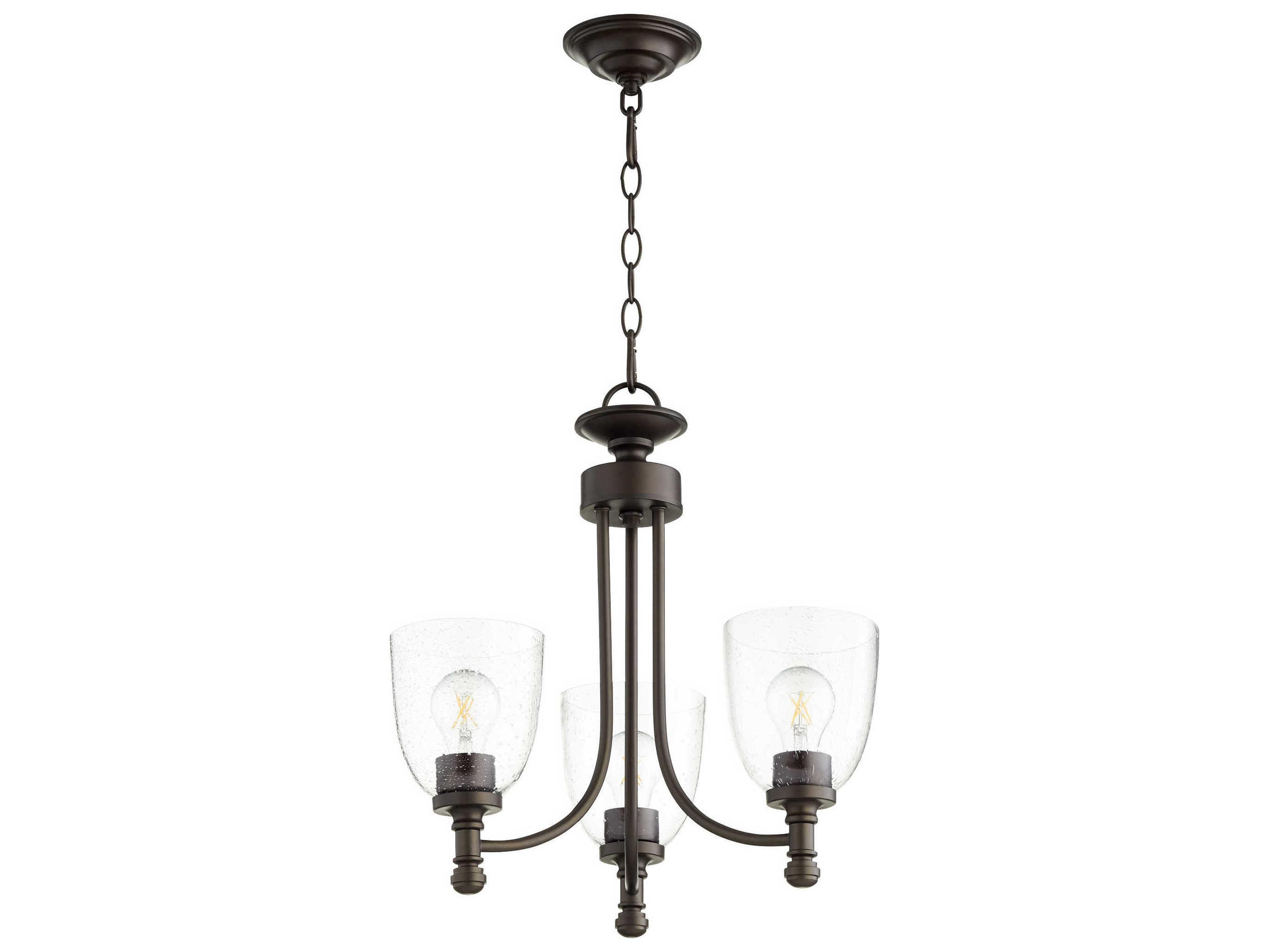 Quorum Rossington 3-Light Oiled Bronze With Clear Seeded Glass Bell Chandelier