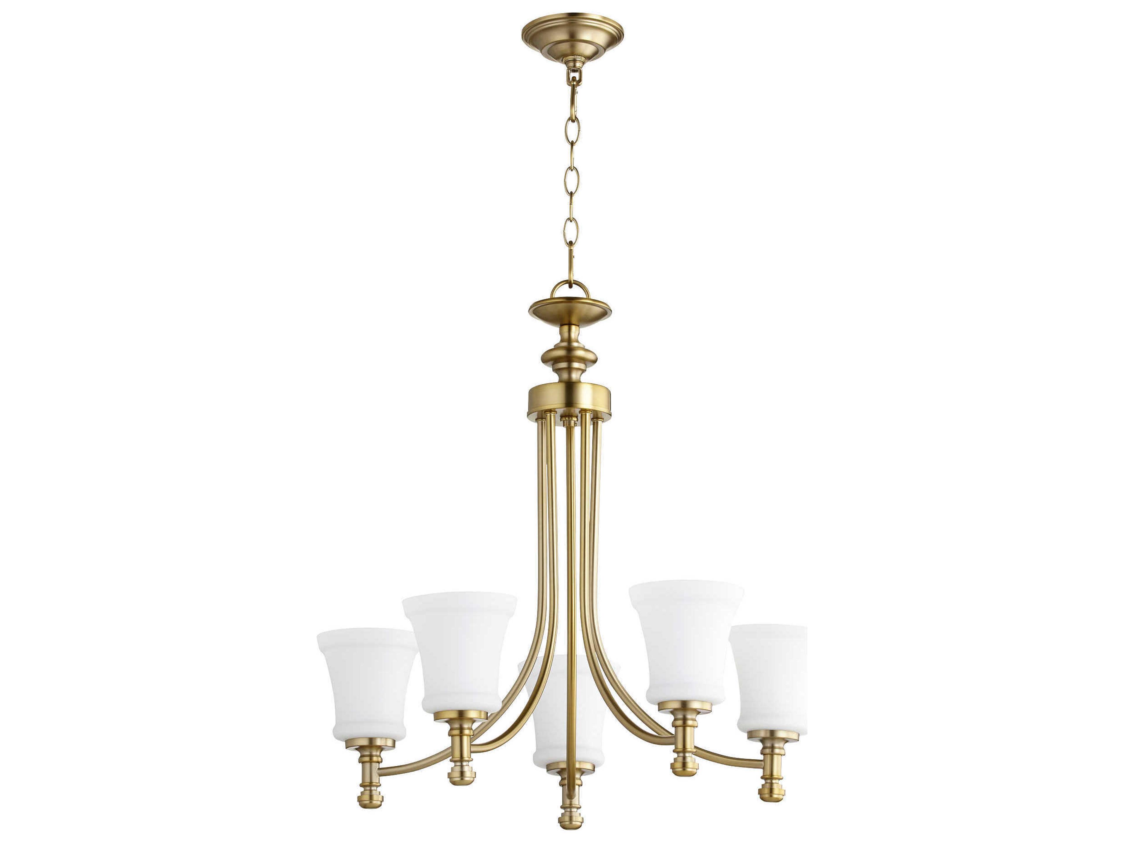 Quorum Rossington 5-Light Aged Brass White Glass Chandelier