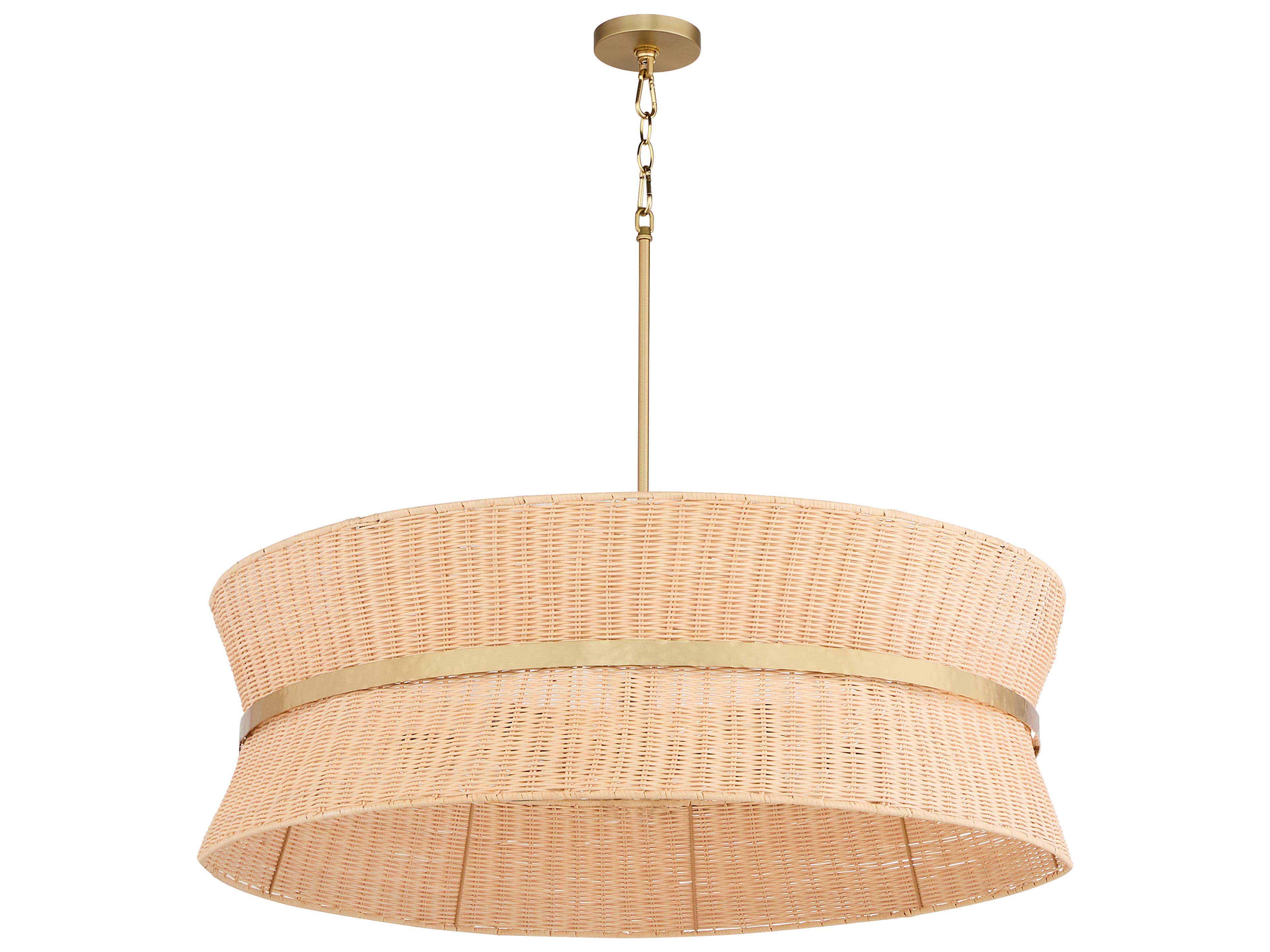 Quorum Fairview 8-Light Brushed Brass Wood Drum Pendant