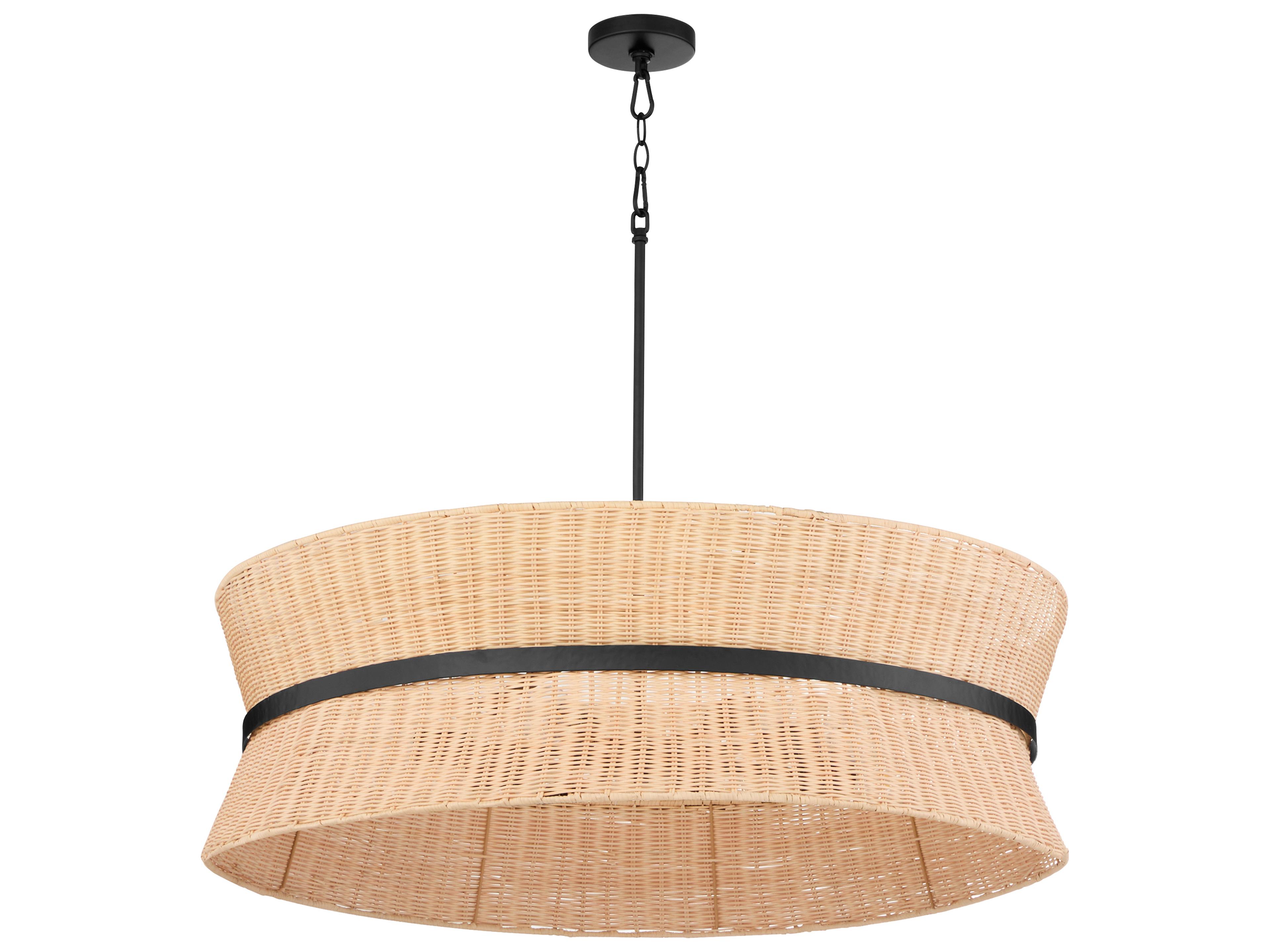 Quorum Fairview 8-Light Matte Black Wood Drum Pendant