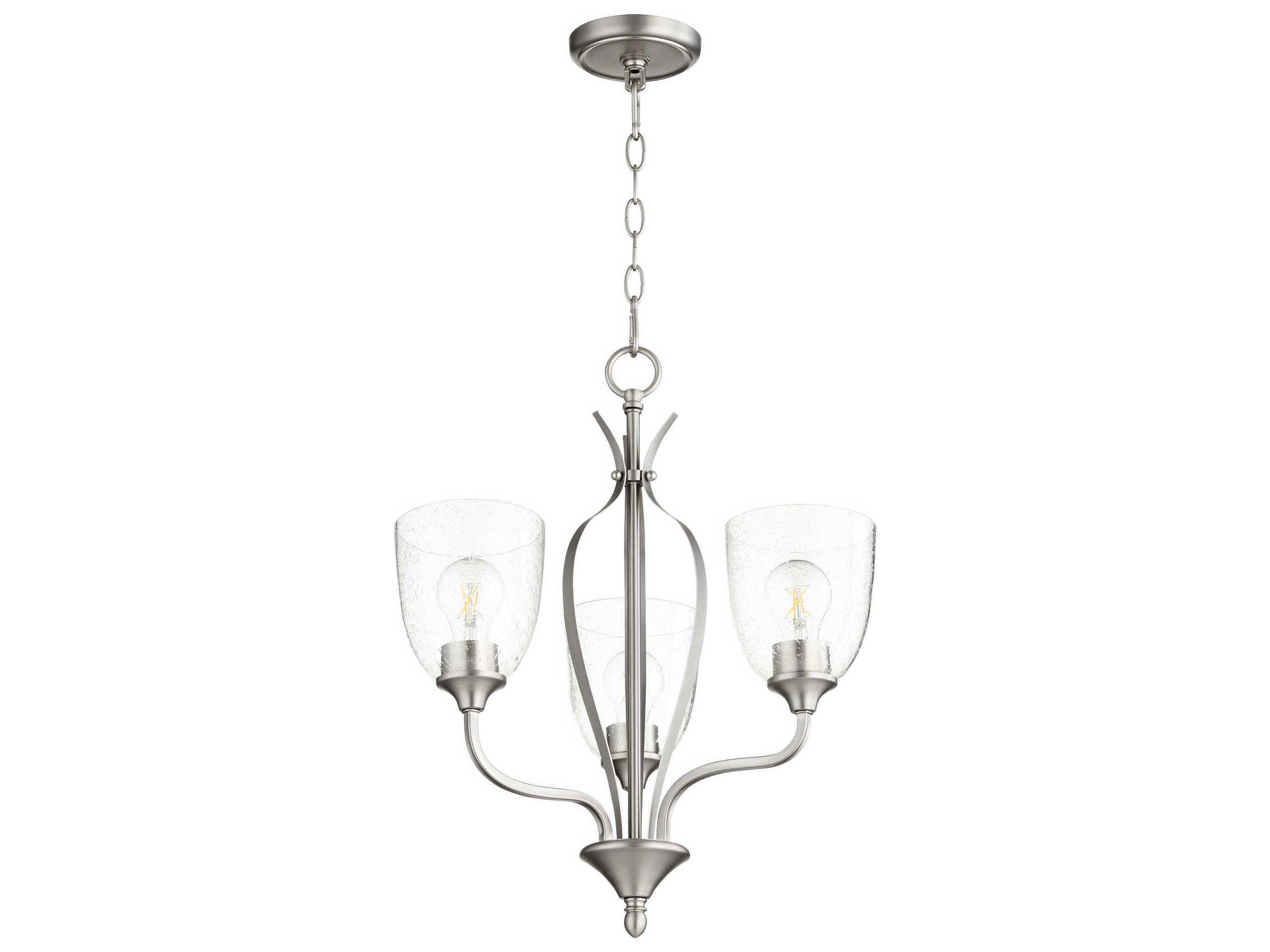 Quorum Jardin 3-Light Satin Nickel With Clear Seeded Glass Bell Chandelier