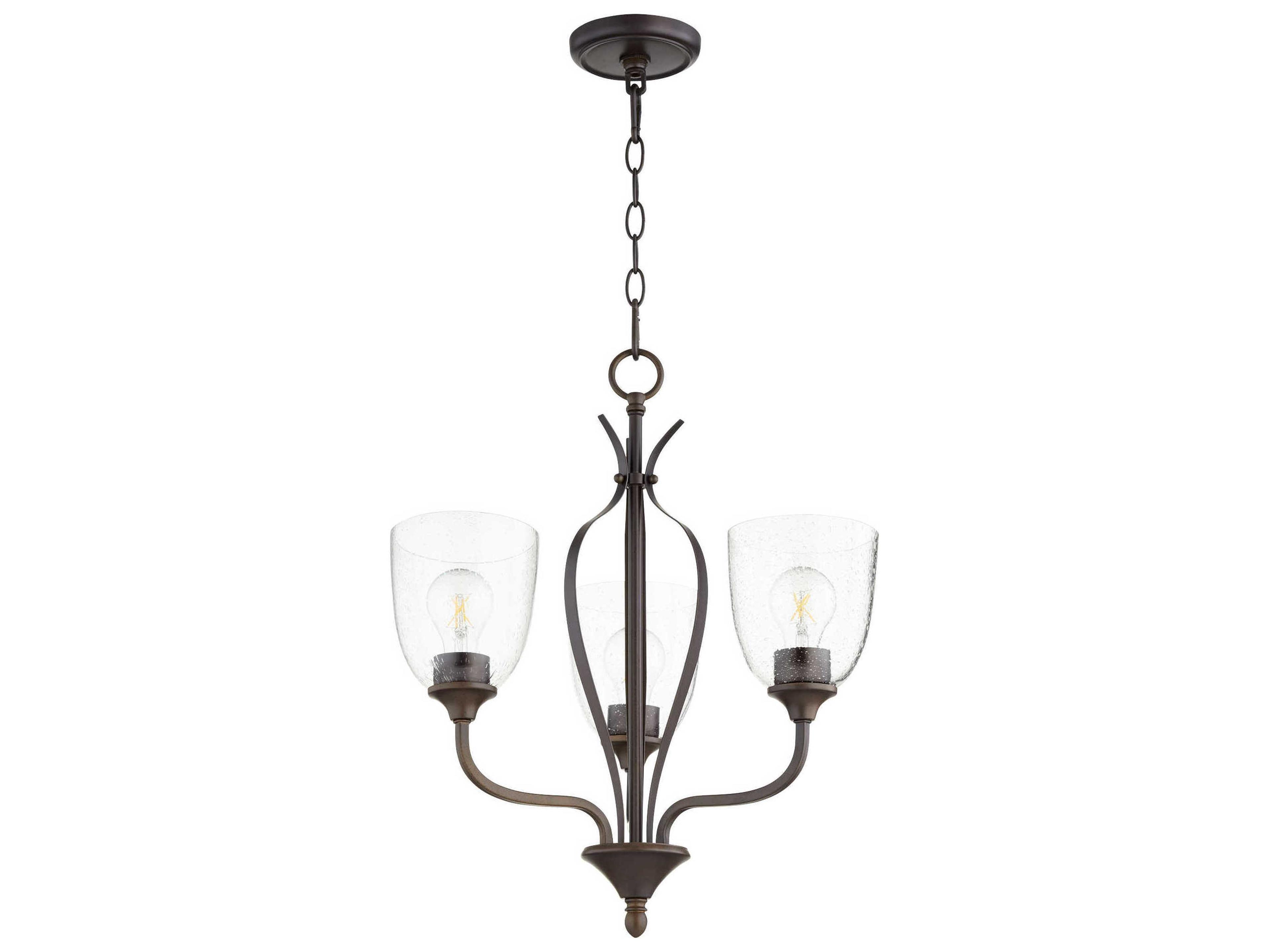 Quorum Jardin 3-Light Oiled Bronze With Clear Seeded Glass Bell Chandelier