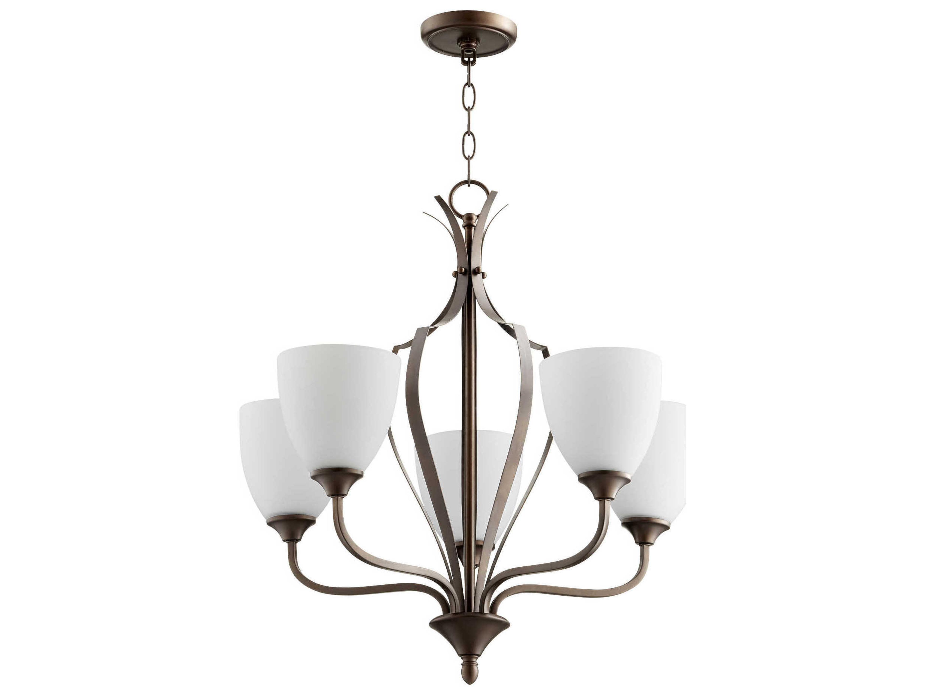 Quorum Jardin 5-Light Oiled Bronze Glass Bell Chandelier