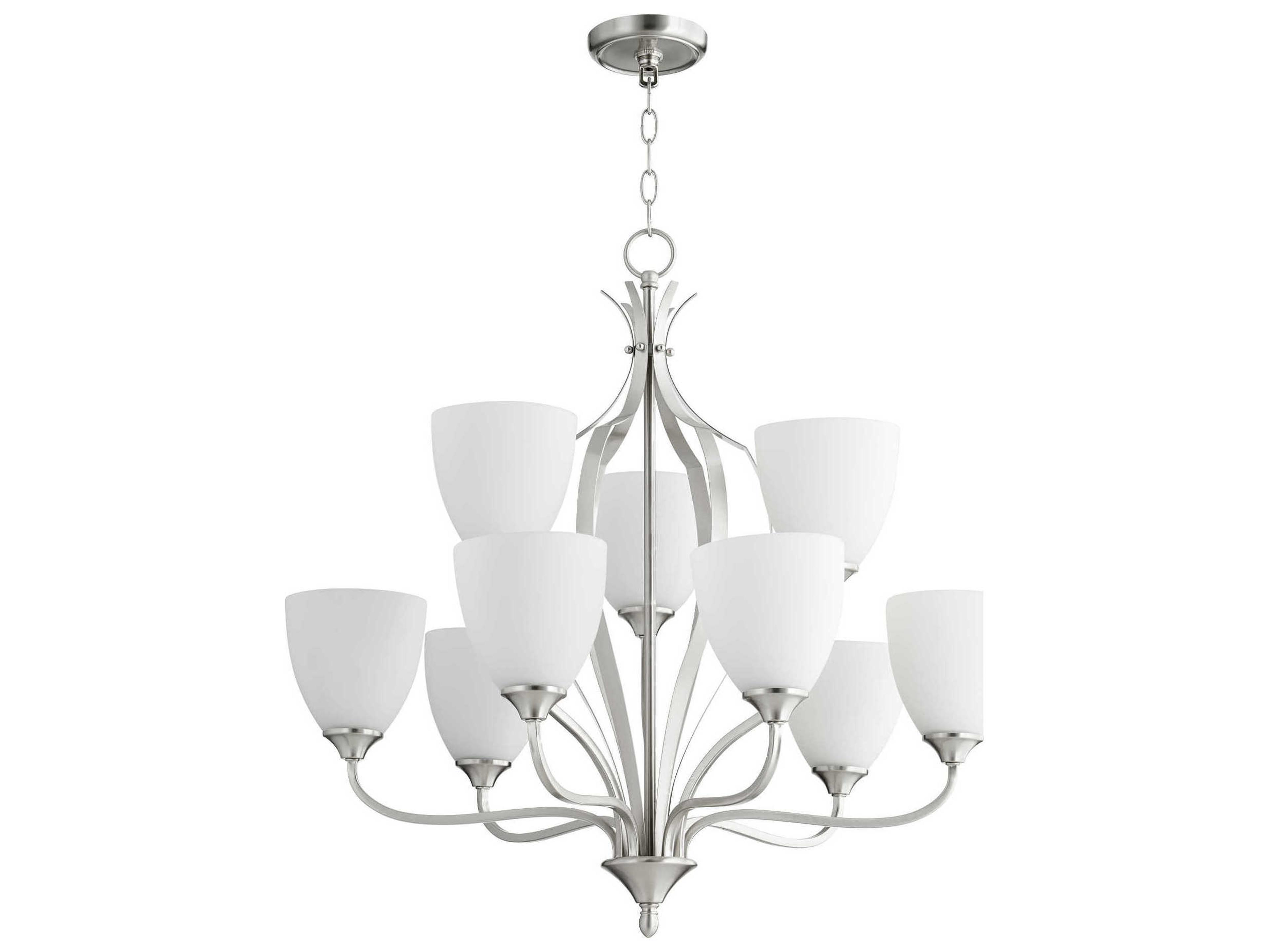 Quorum Jardin 9-Light Satin Nickel Glass Bell Chandelier