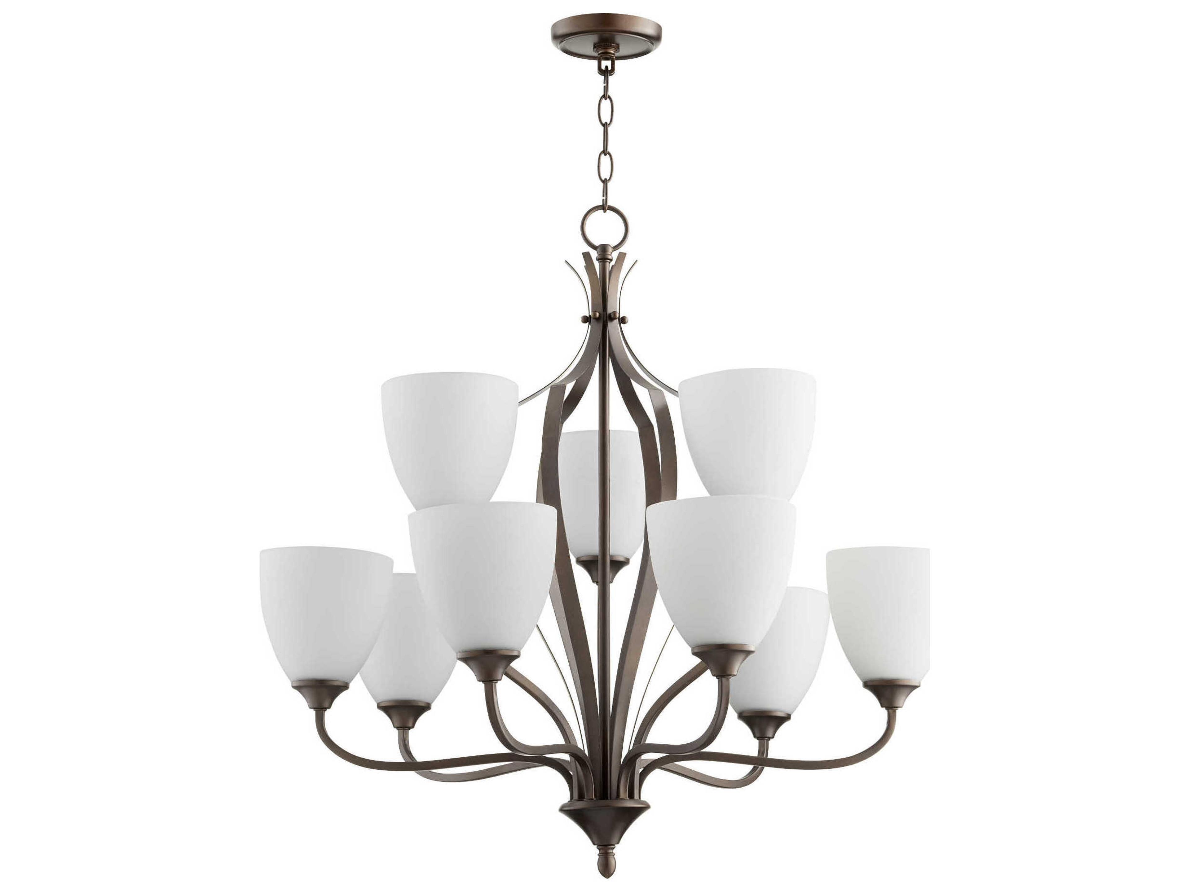 Quorum Jardin 9-Light Oiled Bronze Glass Bell Chandelier