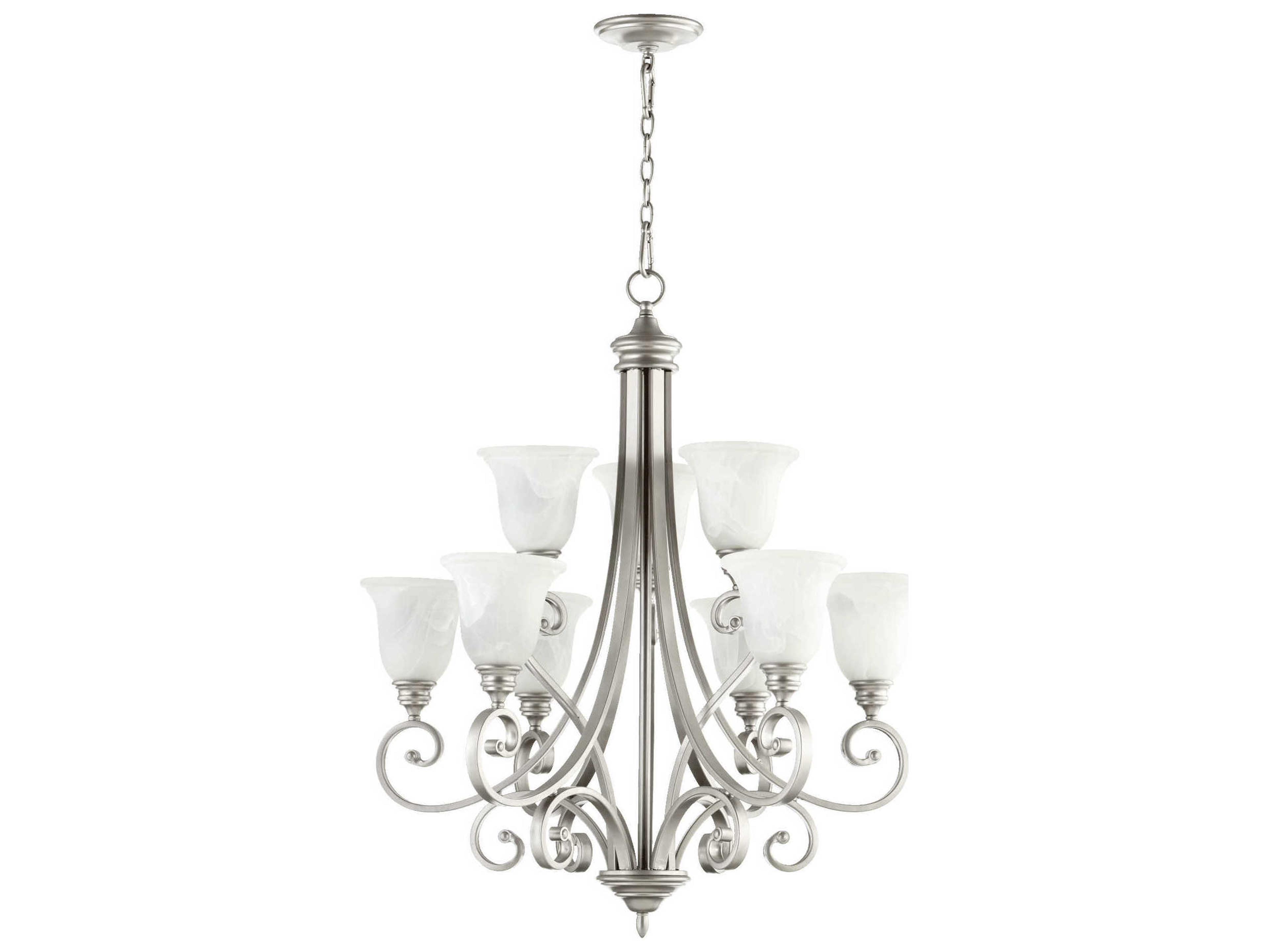 Quorum Bryant 9-Light Classic Nickel Glass Bell Tiered Chandelier