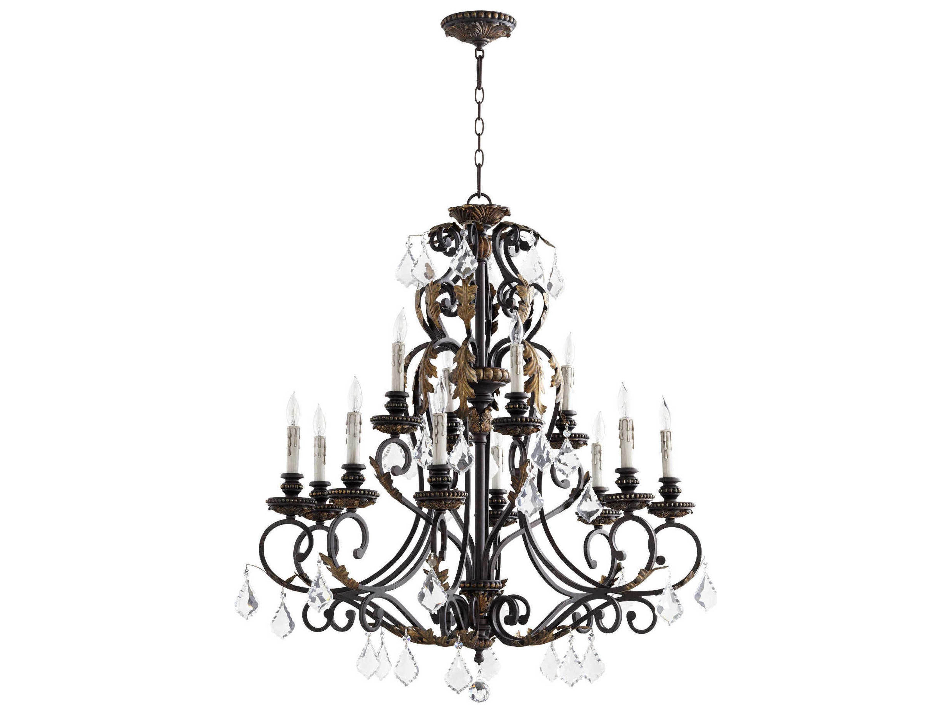 Quorum Rio Salado 12-Light Toasted Sienna With Mystic Silver Brown Crystal Candelabra Tiered Chandelier