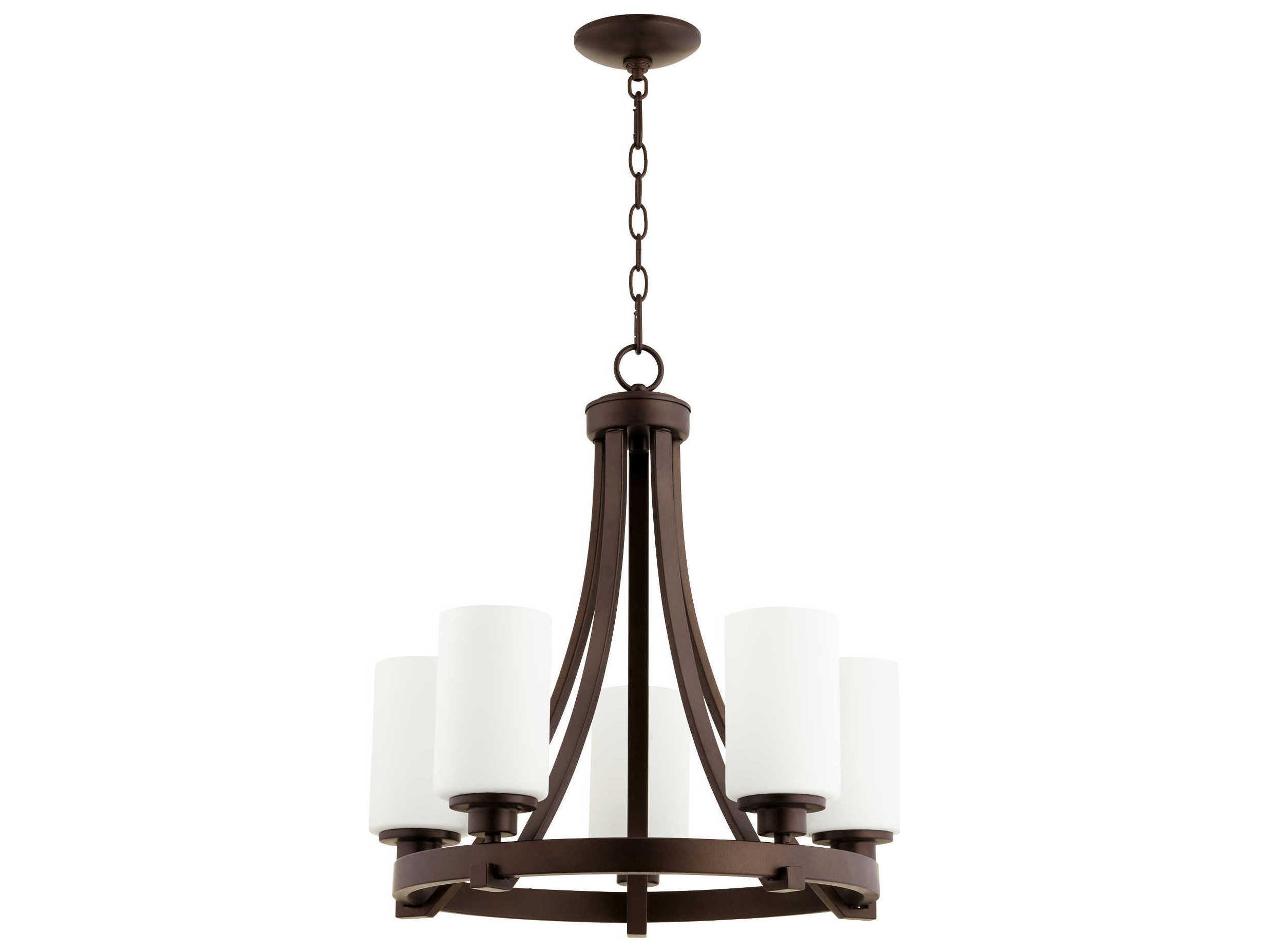Quorum Lancaster 5-Light Oiled Bronze Glass Cylinder Chandelier