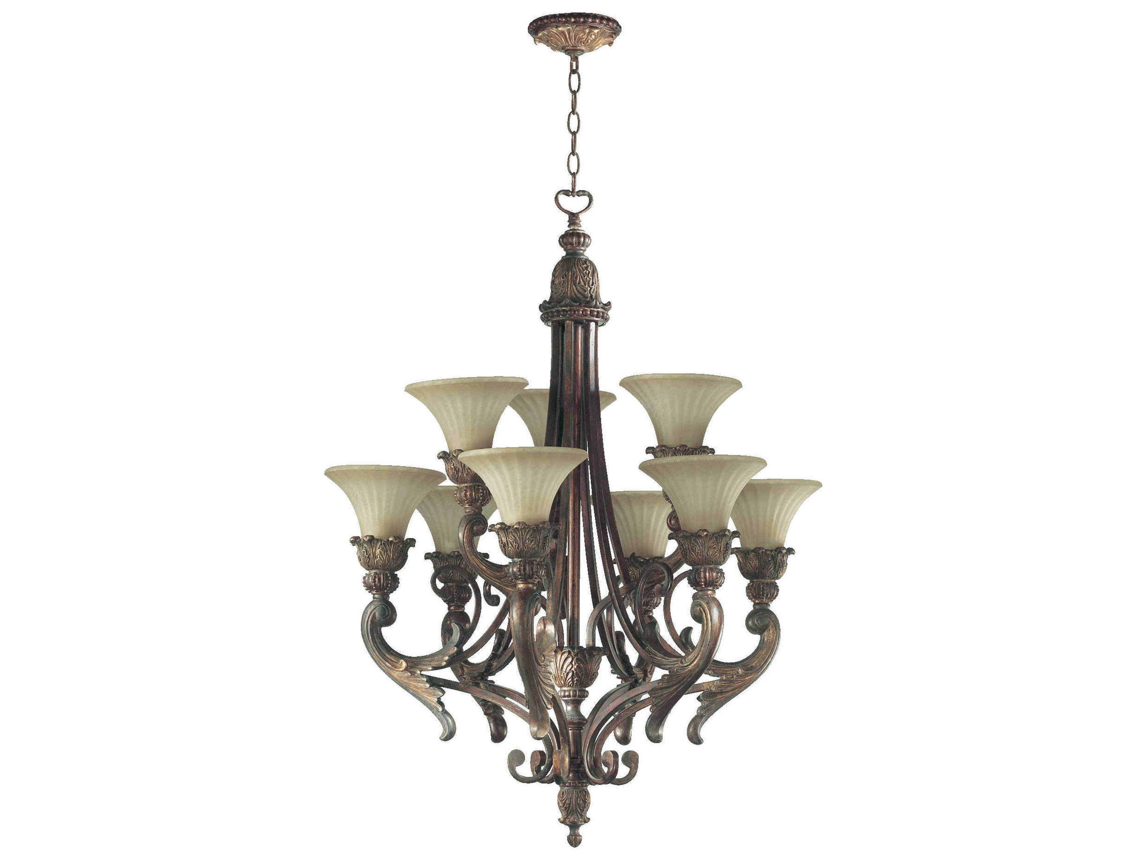 Quorum Madeleine 9-Light Corsican Gold Glass Bell Chandelier