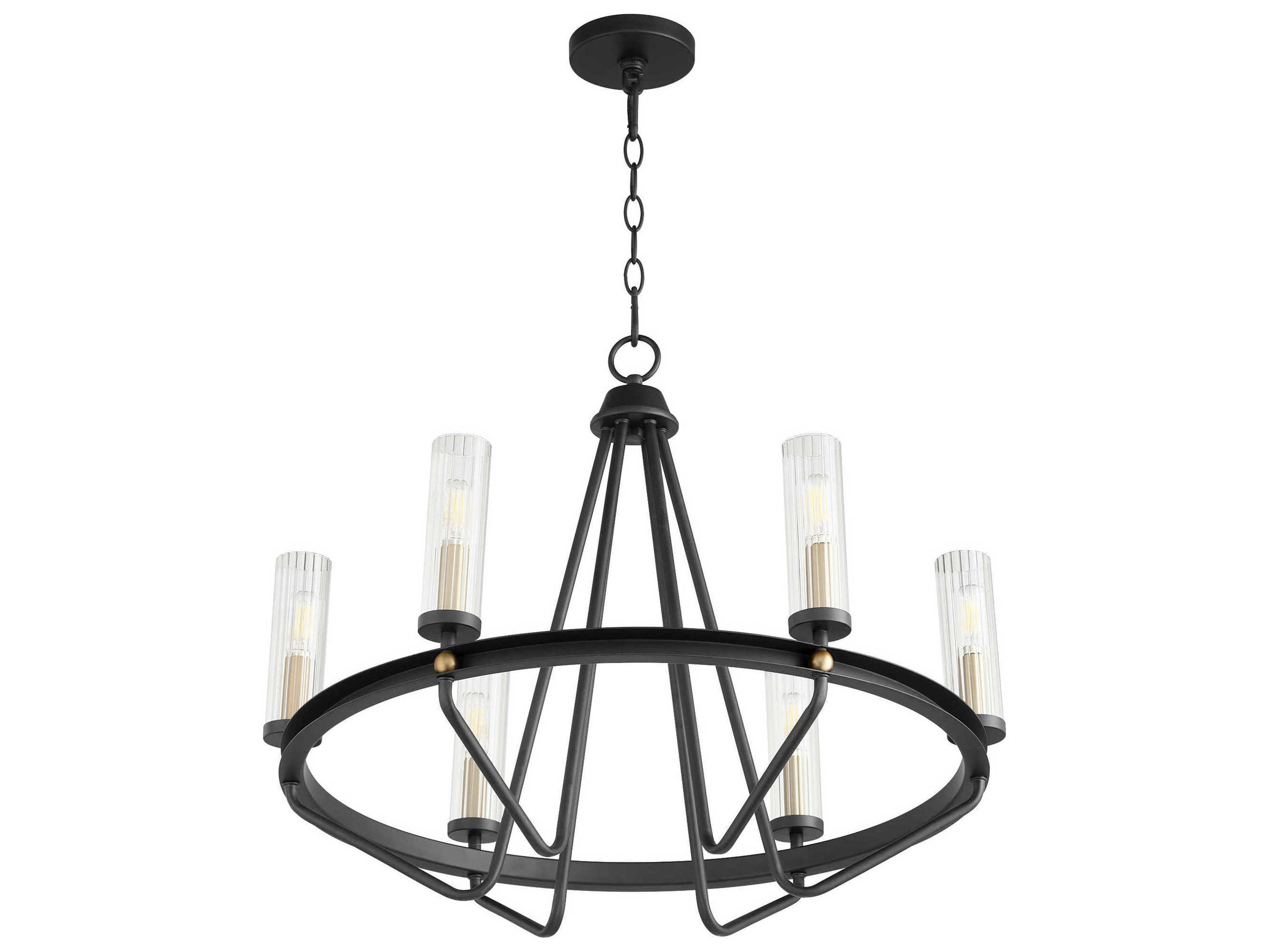 Quorum Empire 6-Light Noir With Aged Brass Black Glass Cylinder Chandelier