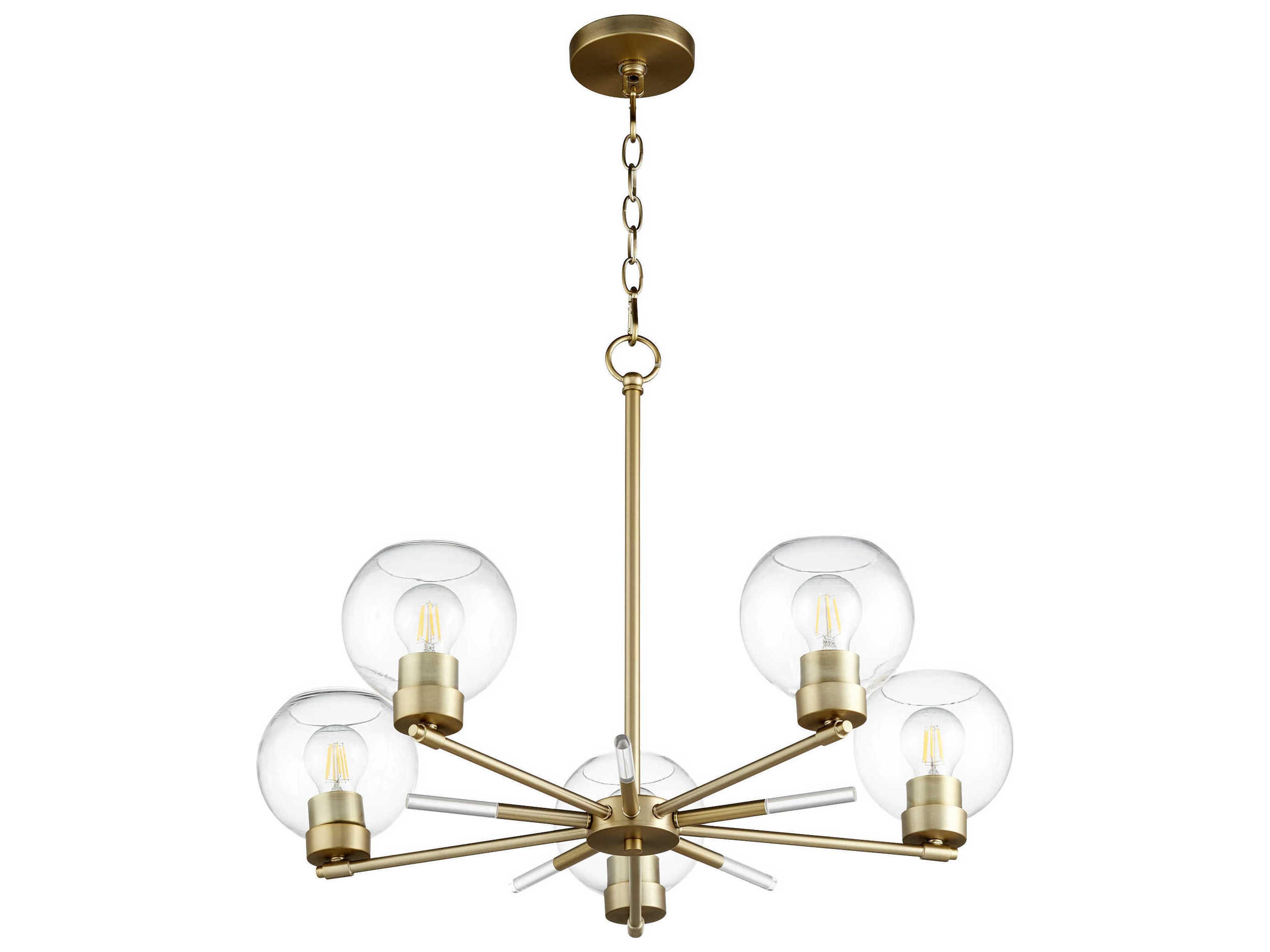 Quorum Volan 5-Light Aged Brass Glass Globe Sputnik Chandelier