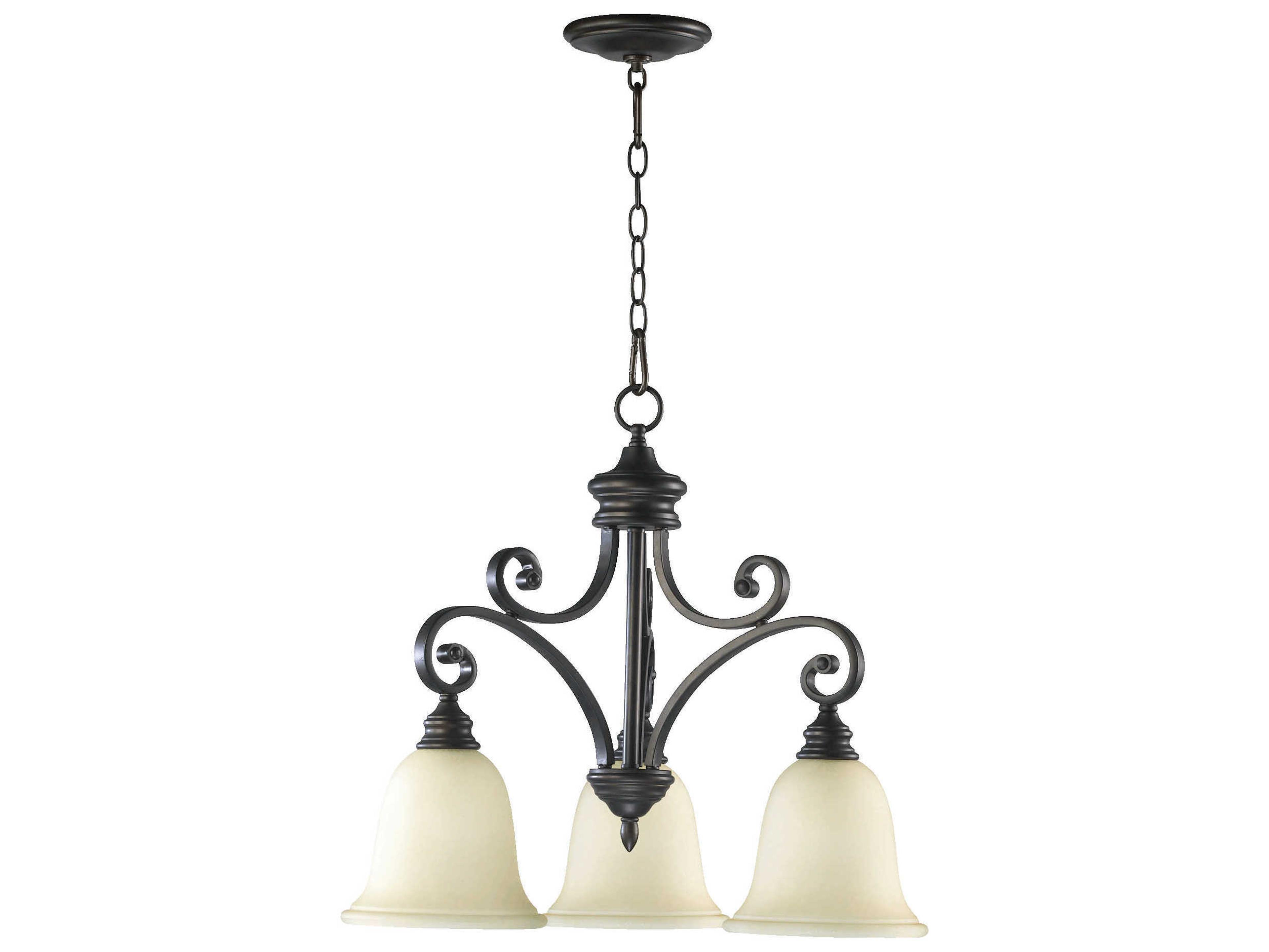 Quorum Bryant 3-Light Oiled Bronze Glass Bell Chandelier