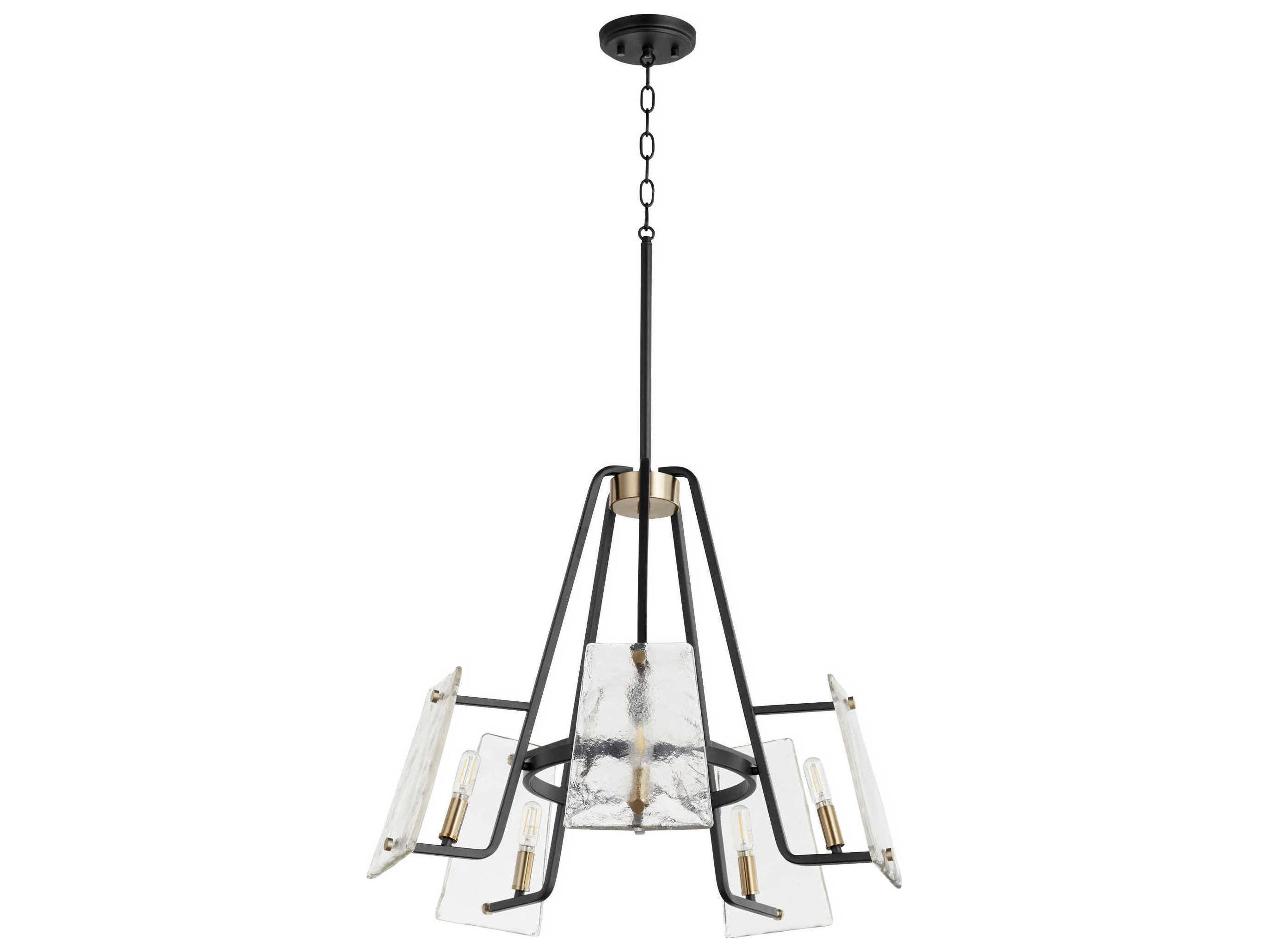 Quorum Tioga 5-Light Noir With Aged Brass Black Glass Candelabra Chandelier