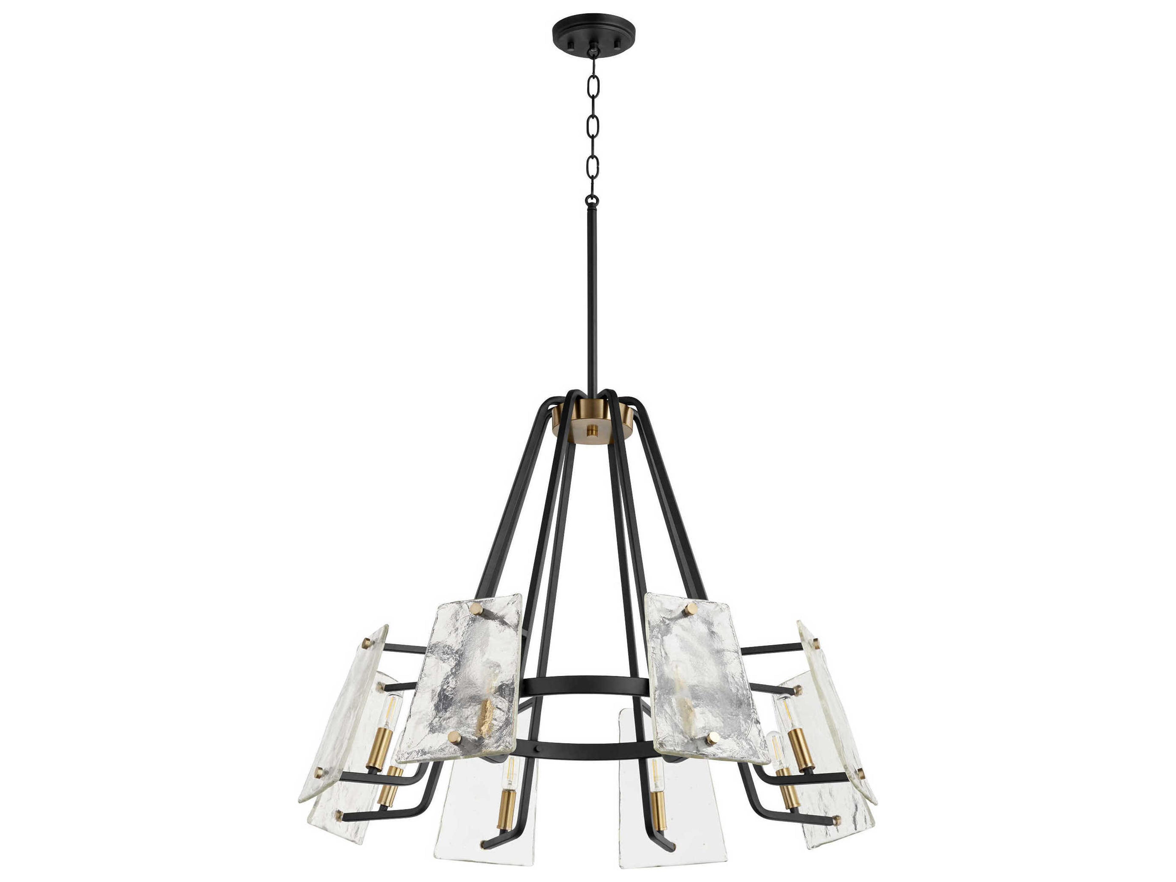 Quorum Tioga 8-Light Noir With Aged Brass Black Glass Candelabra Chandelier