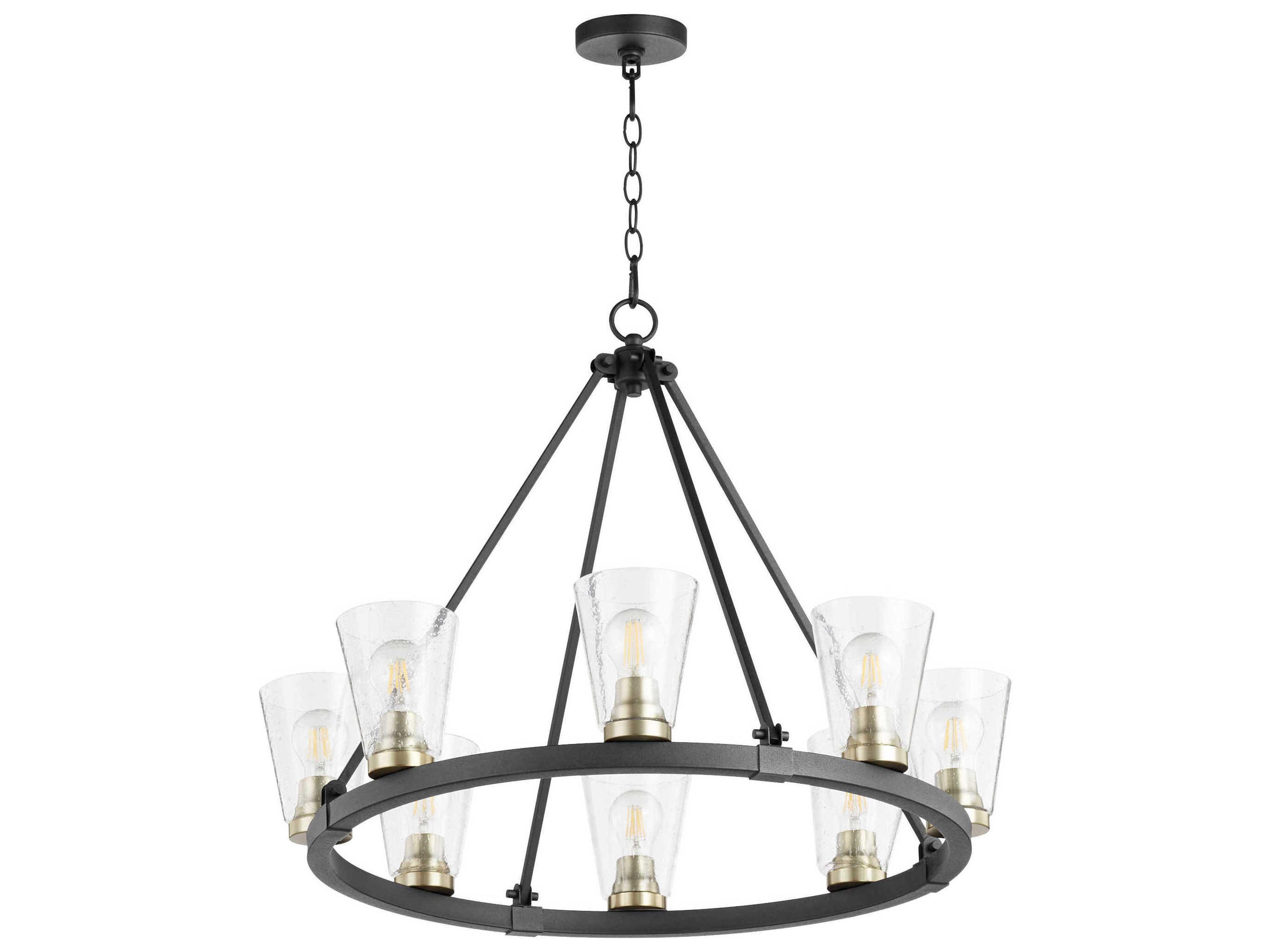 Quorum Paxton 8-Light Noir With Aged Brass Black Glass Round Chandelier