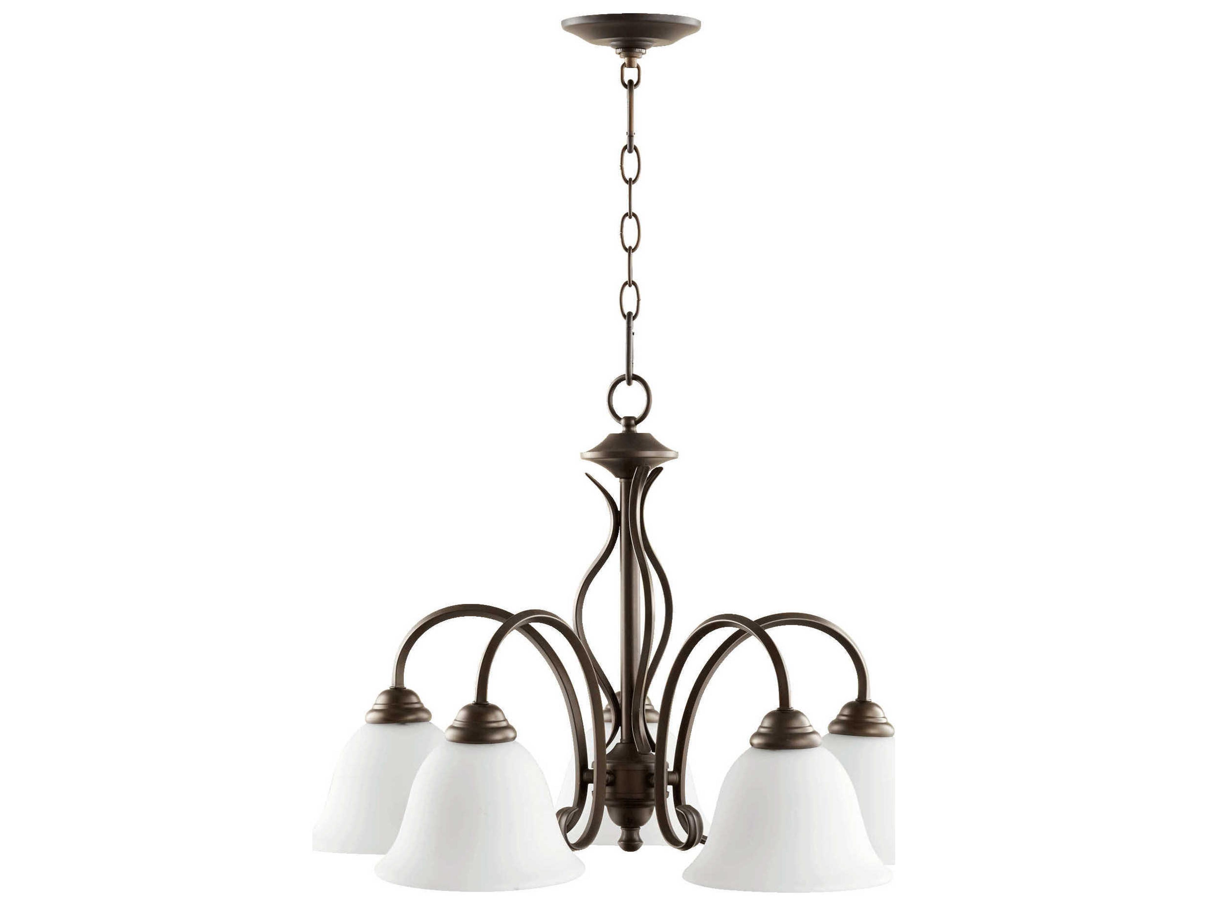 Quorum Spencer 5-Light Oiled Bronze With Satin Opal White Glass Bell Chandelier