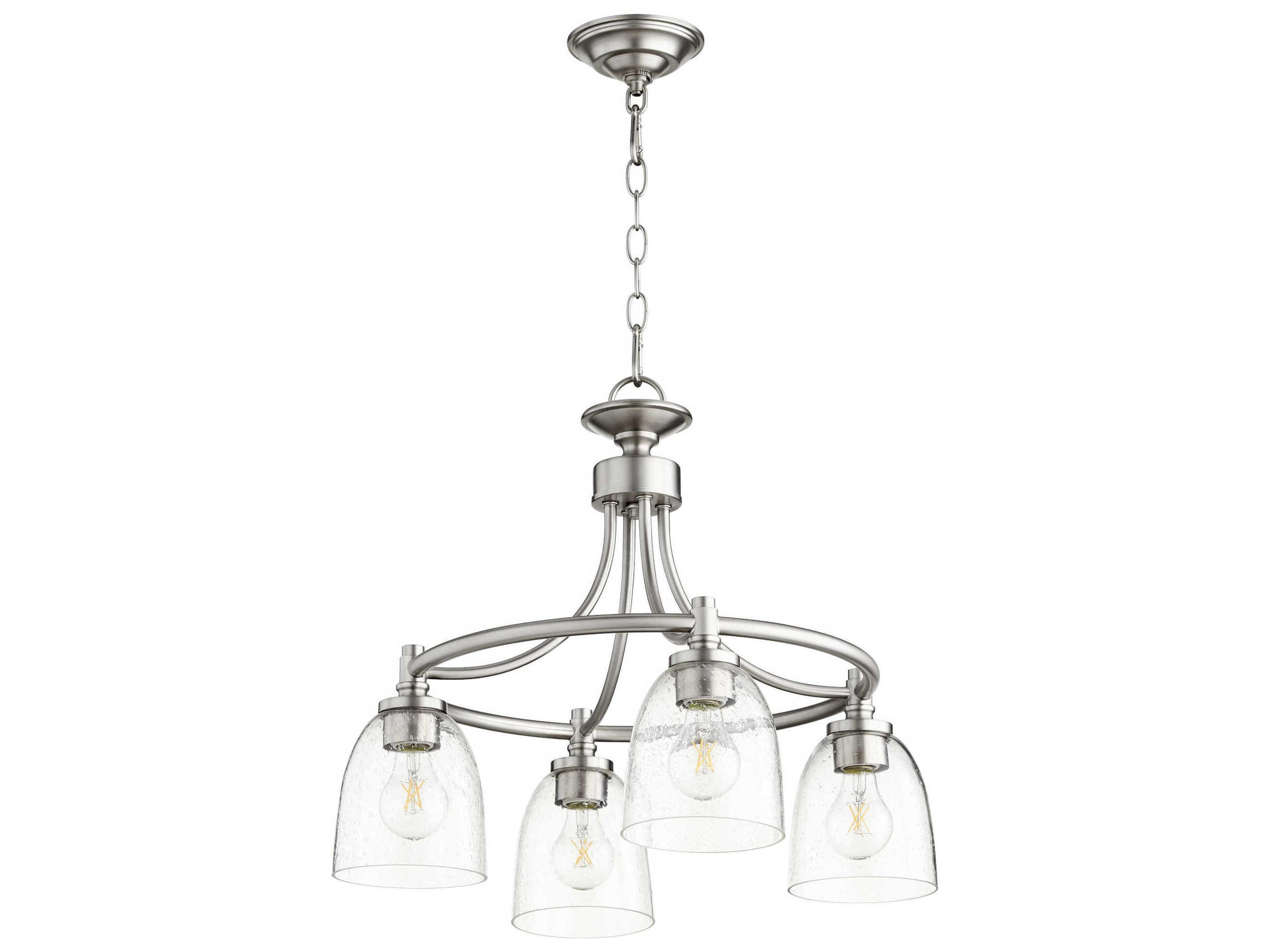 Quorum Rossington 4-Light Satin Nickel With Clear Seeded Glass Bell Chandelier