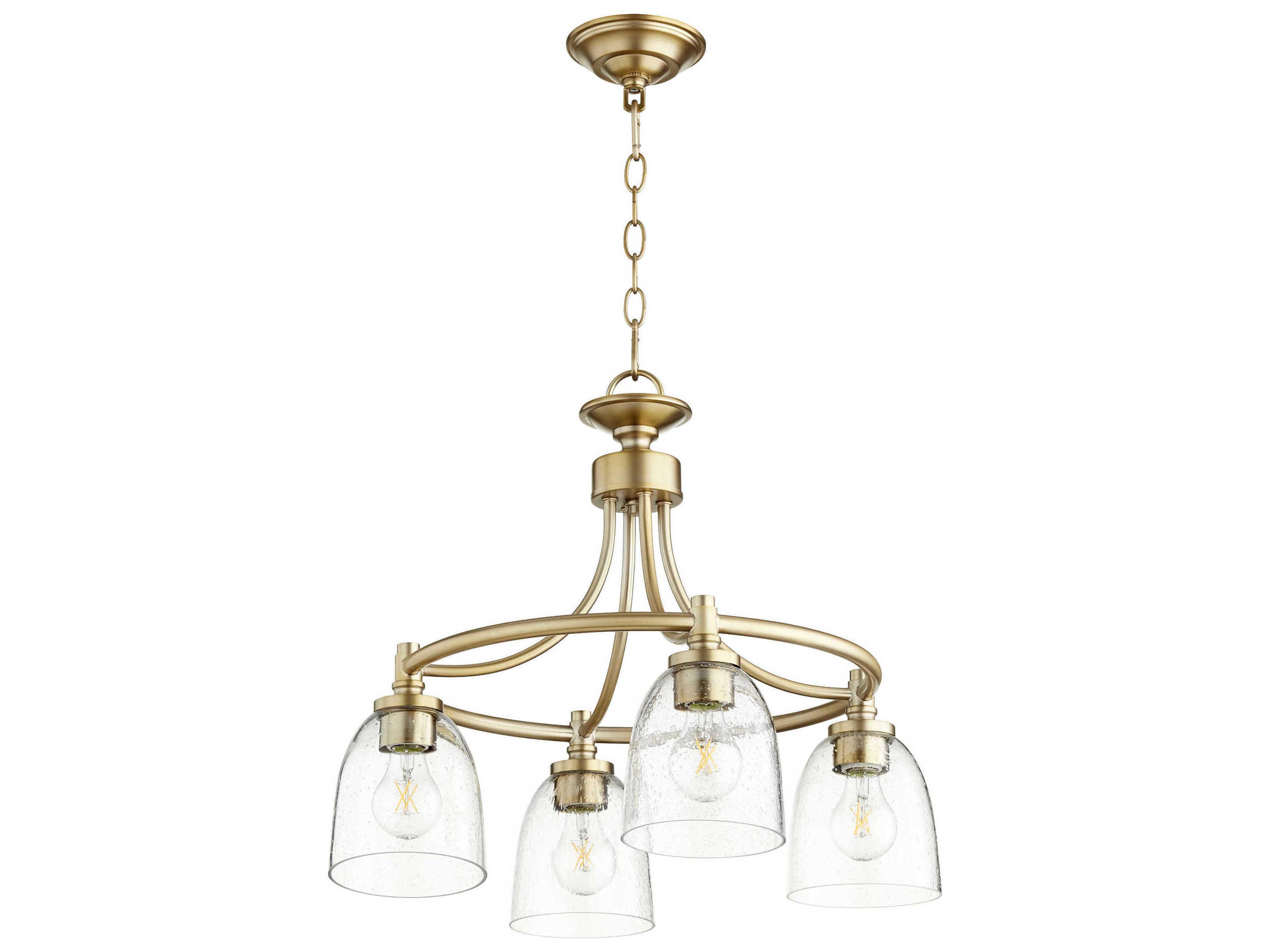 Quorum Rossington 4-Light Aged Brass With Clear Seeded Glass Bell Chandelier