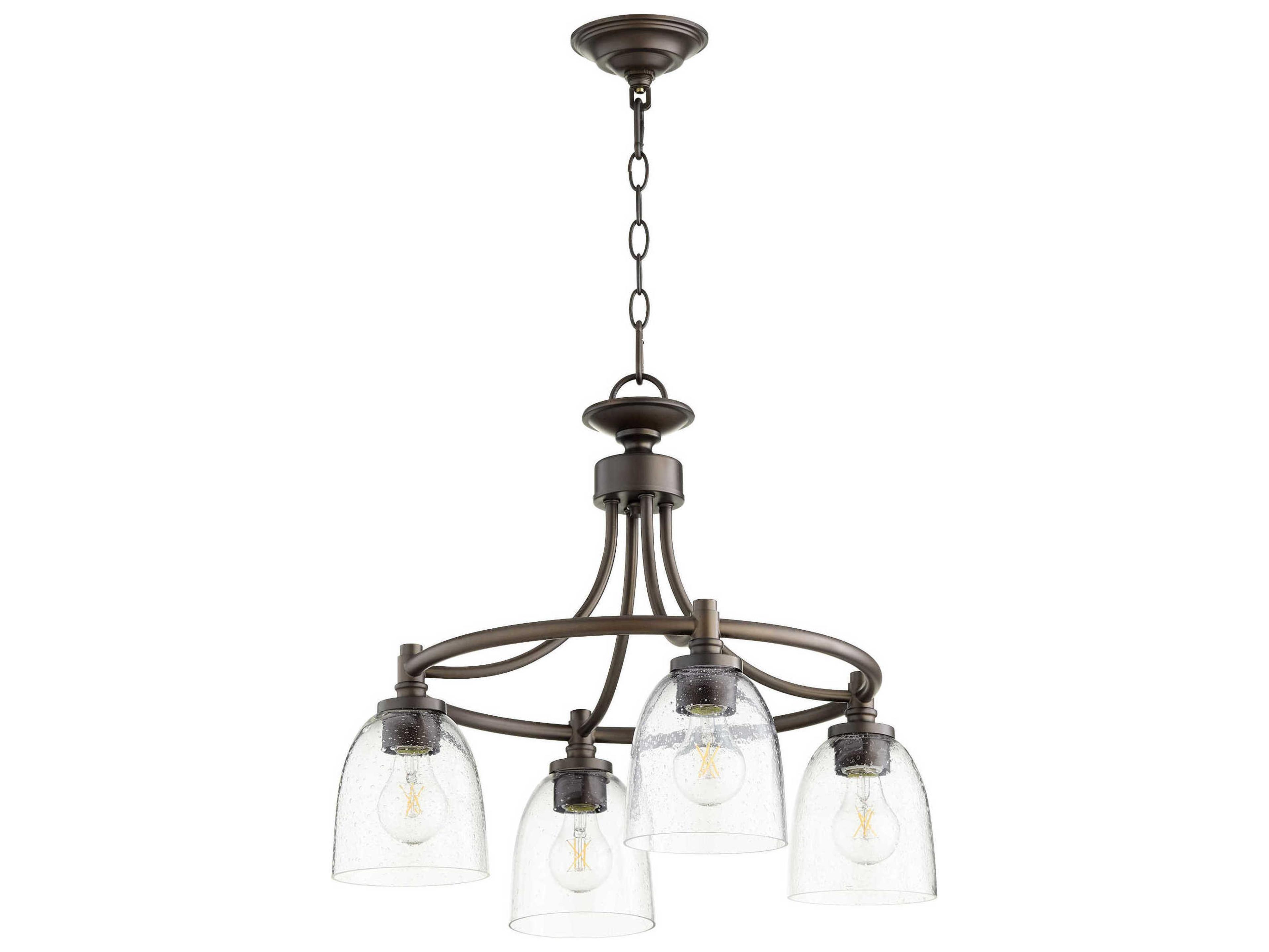Quorum Rossington 4-Light Oiled Bronze With Clear Seeded Glass Bell Chandelier