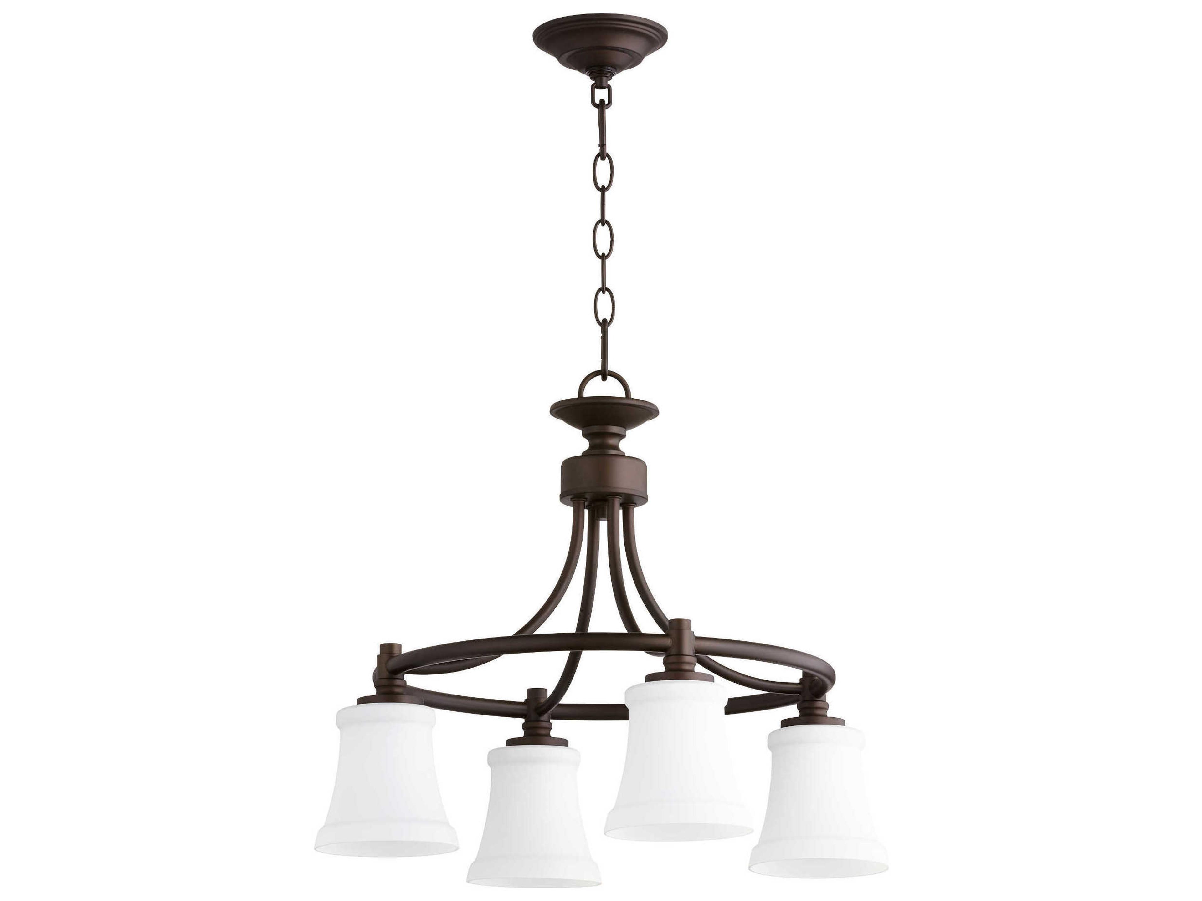 Quorum Rossington 4-Light Oiled Bronze White Glass Chandelier