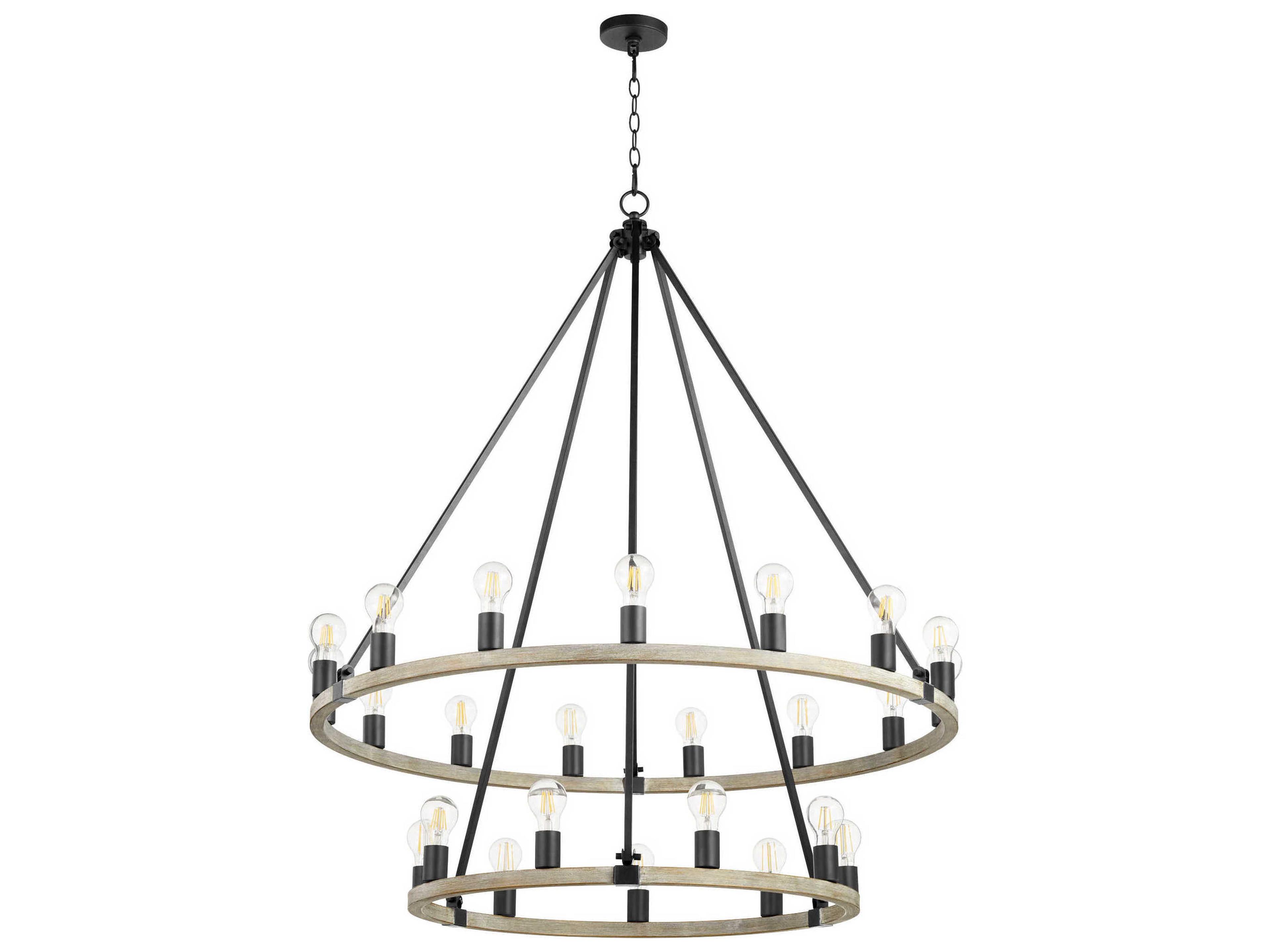Quorum Paxton 24-Light Noir With Weathered Oak Black Round Tiered Chandelier