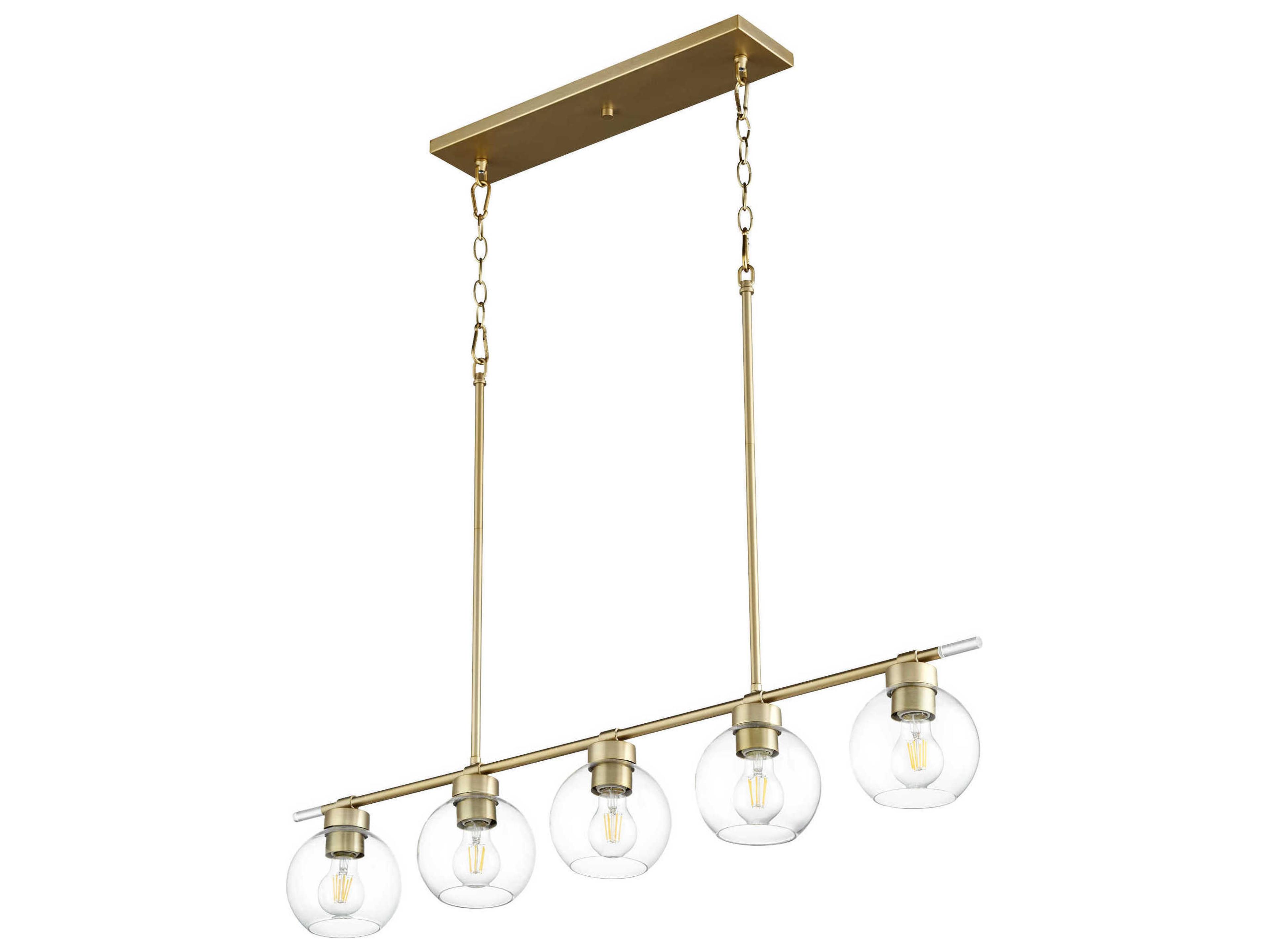 Quorum Volan 5-Light Aged Brass Glass Globe Linear Island Pendant