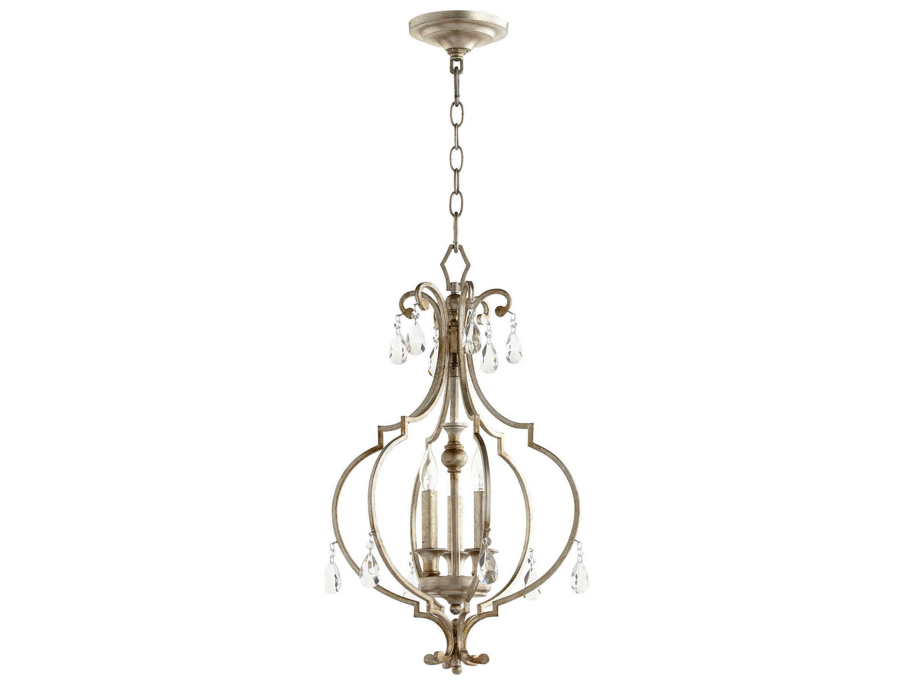 Quorum Ansley 3-Light Aged Silver Leaf Crystal Pendant