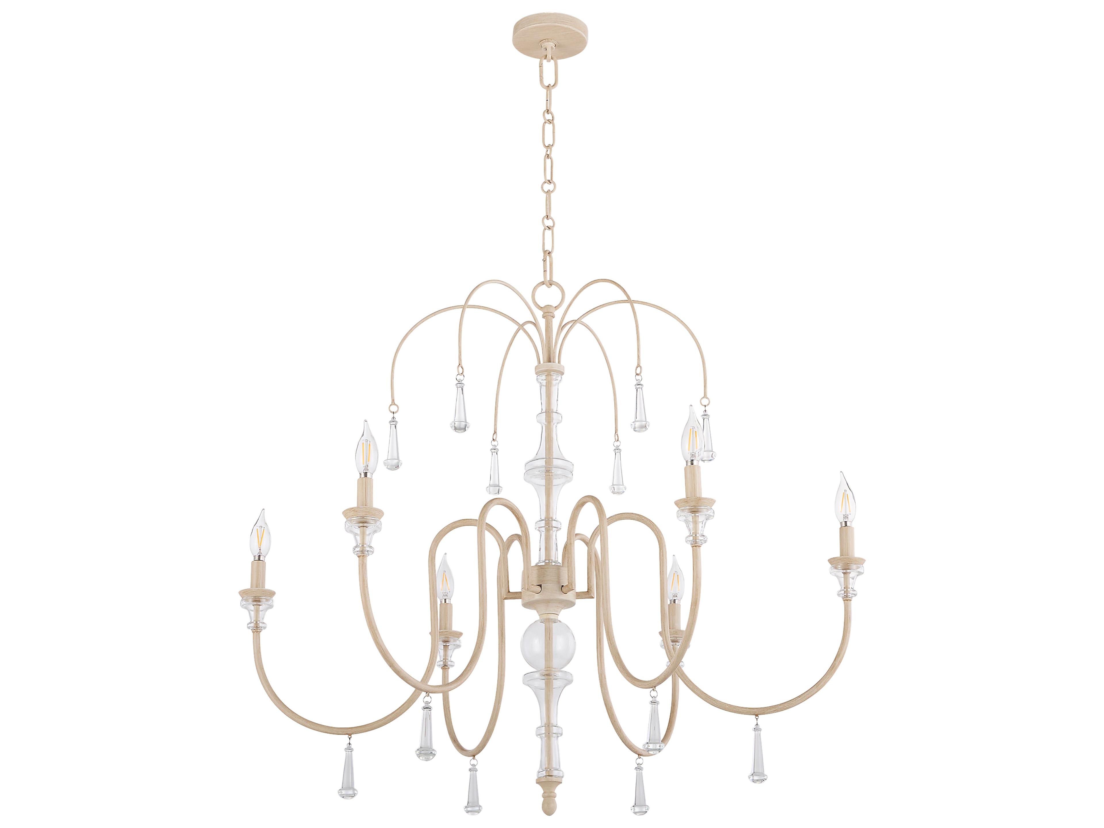 Quorum Clasica 6-Light Washed Oak Off White Candelabra Chandelier