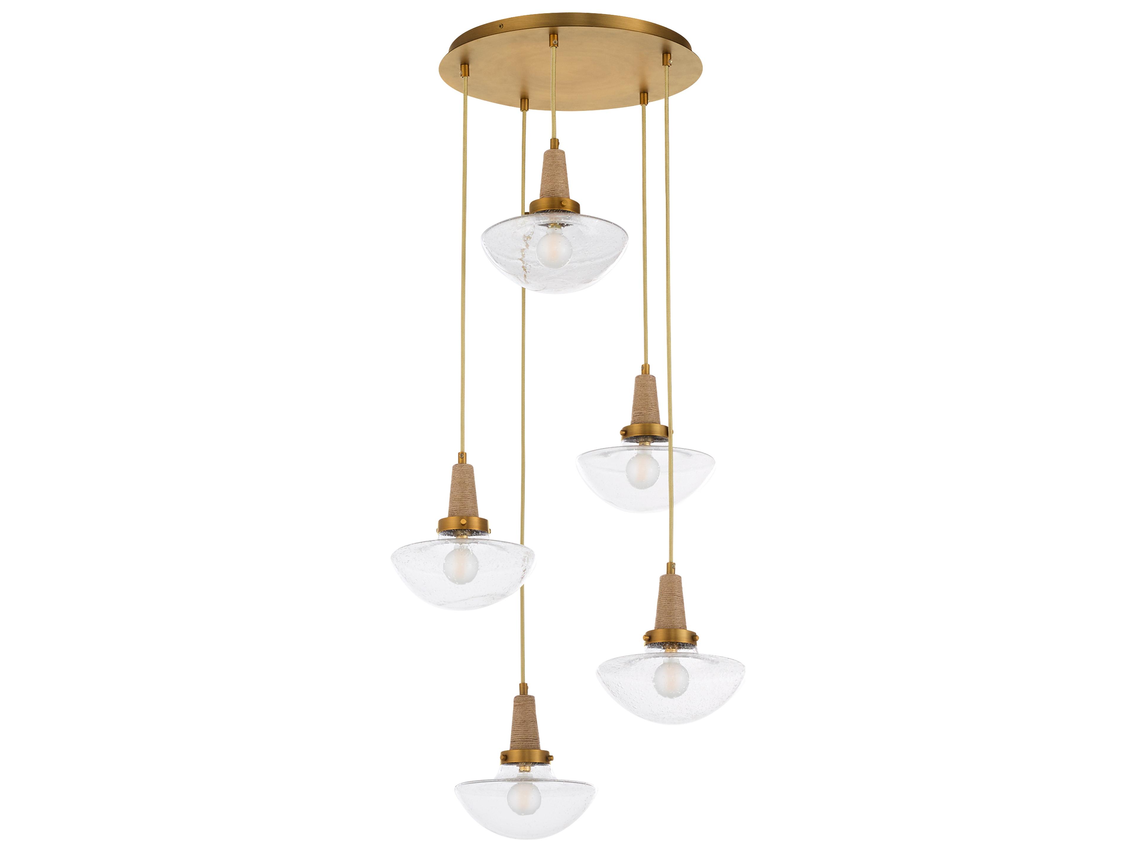 Quorum Stockport 5-Light Brushed Brass Bowl Tiered Pendant