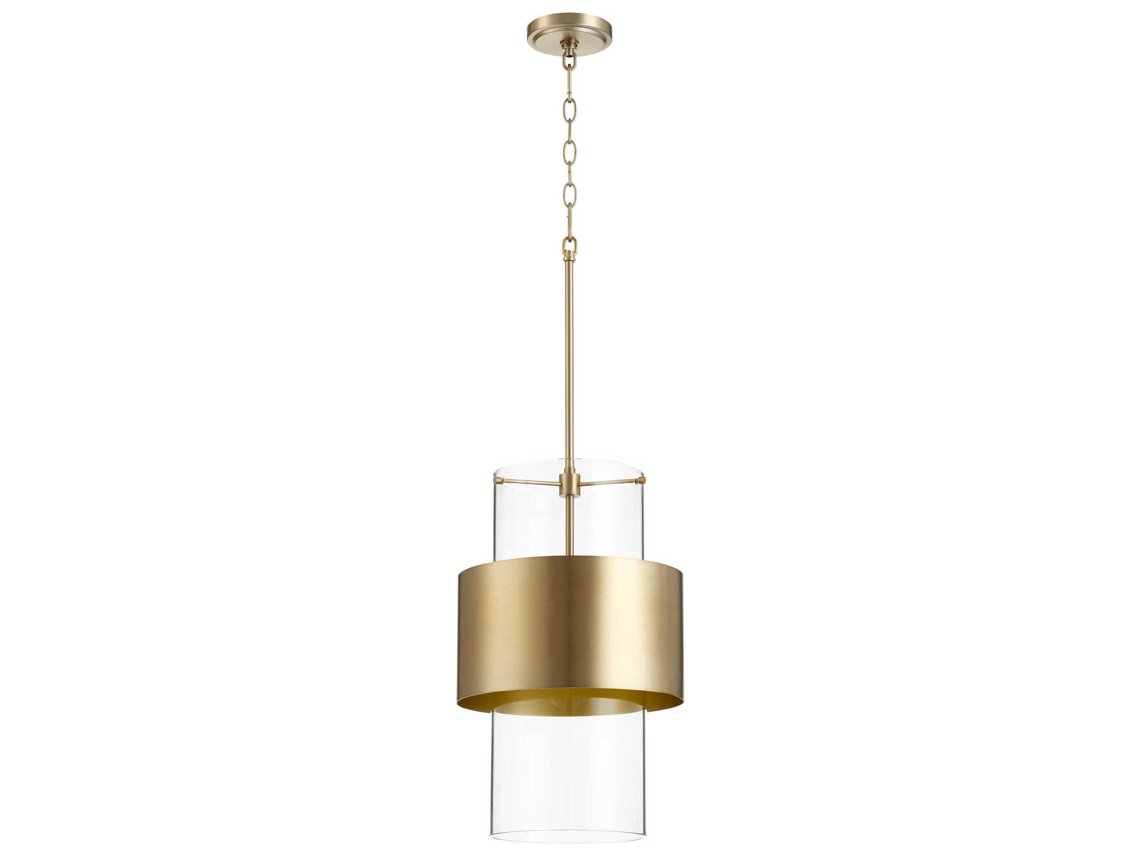 Quorum 1-Light Aged Brass Cylinder Mini Pendant