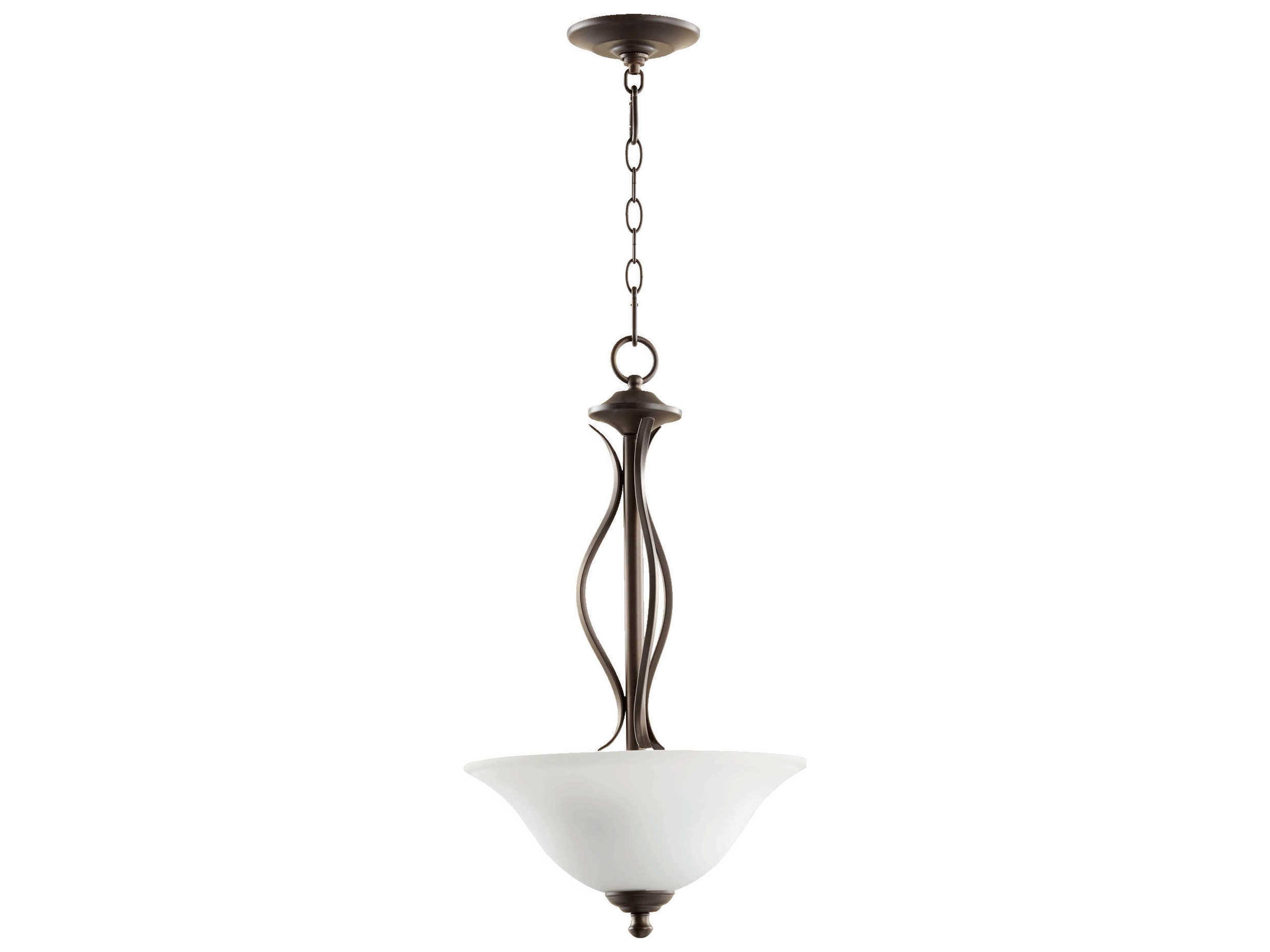 Quorum Spencer 3-Light Oiled Bronze With Satin Opal White Glass Bowl Pendant