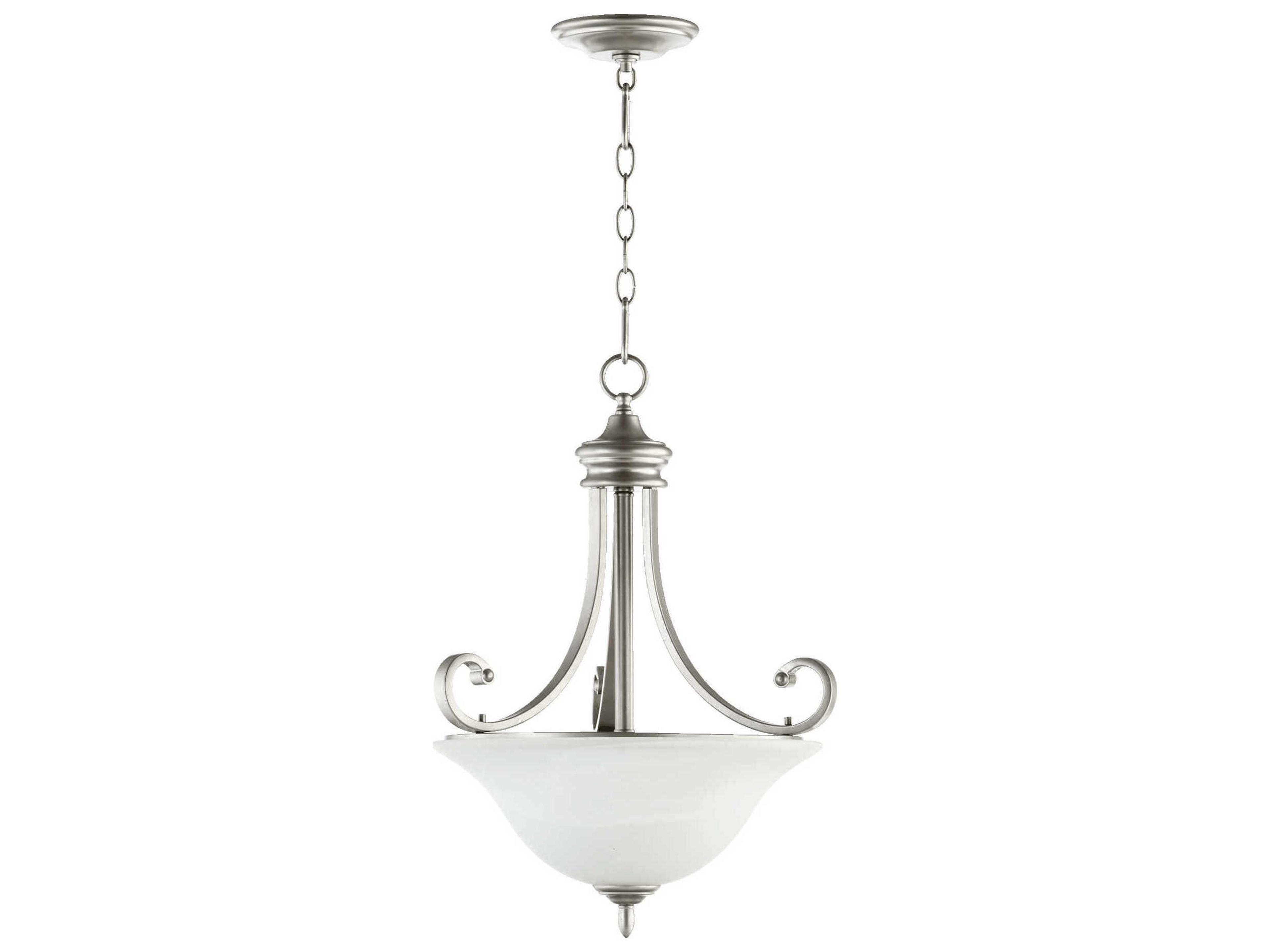 Quorum Bryant 3-Light Classic Nickel Glass Bowl Pendant