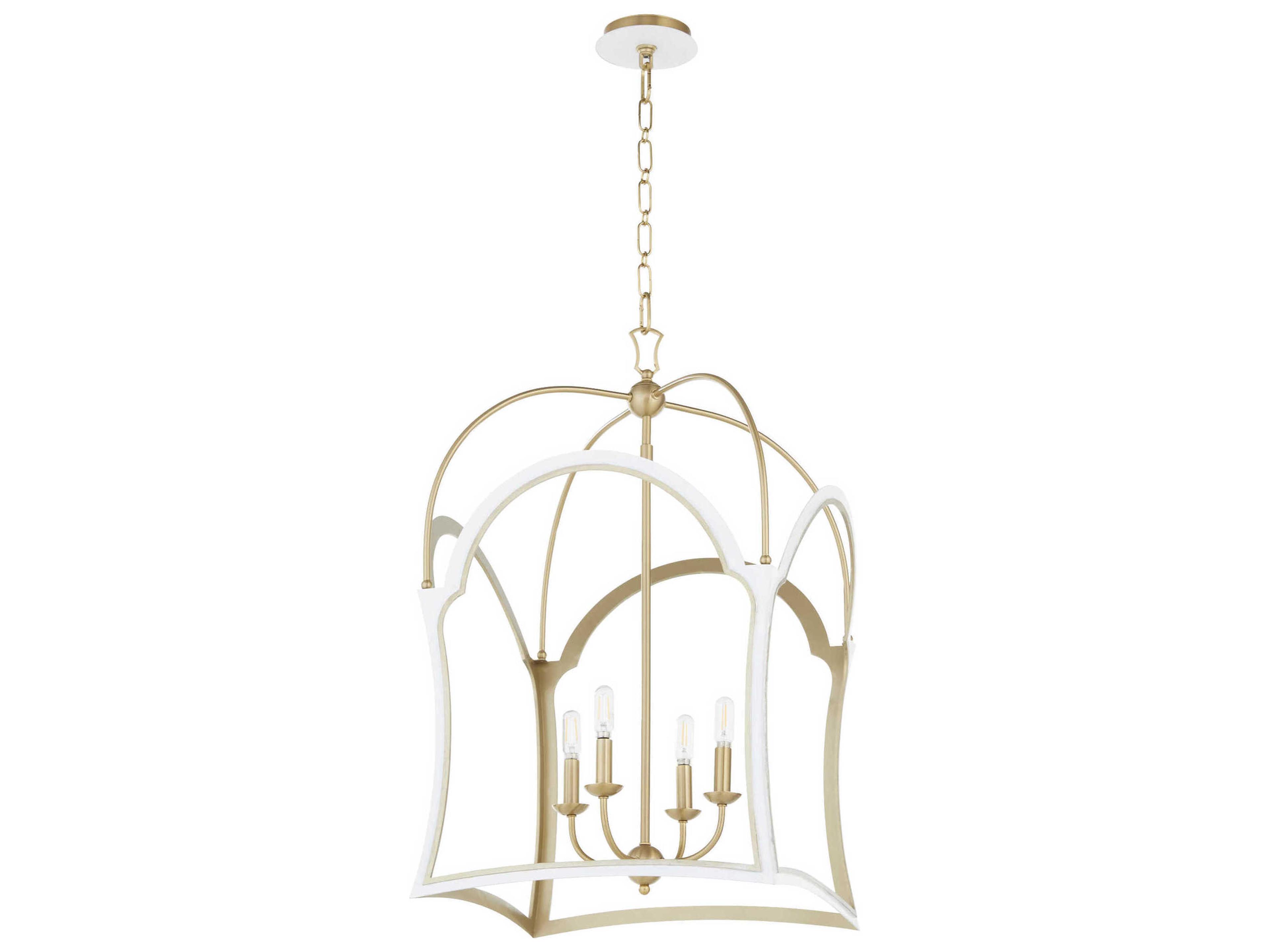 Quorum Tiffany 4-Light Studio White Aged Brass Lantern Pendant